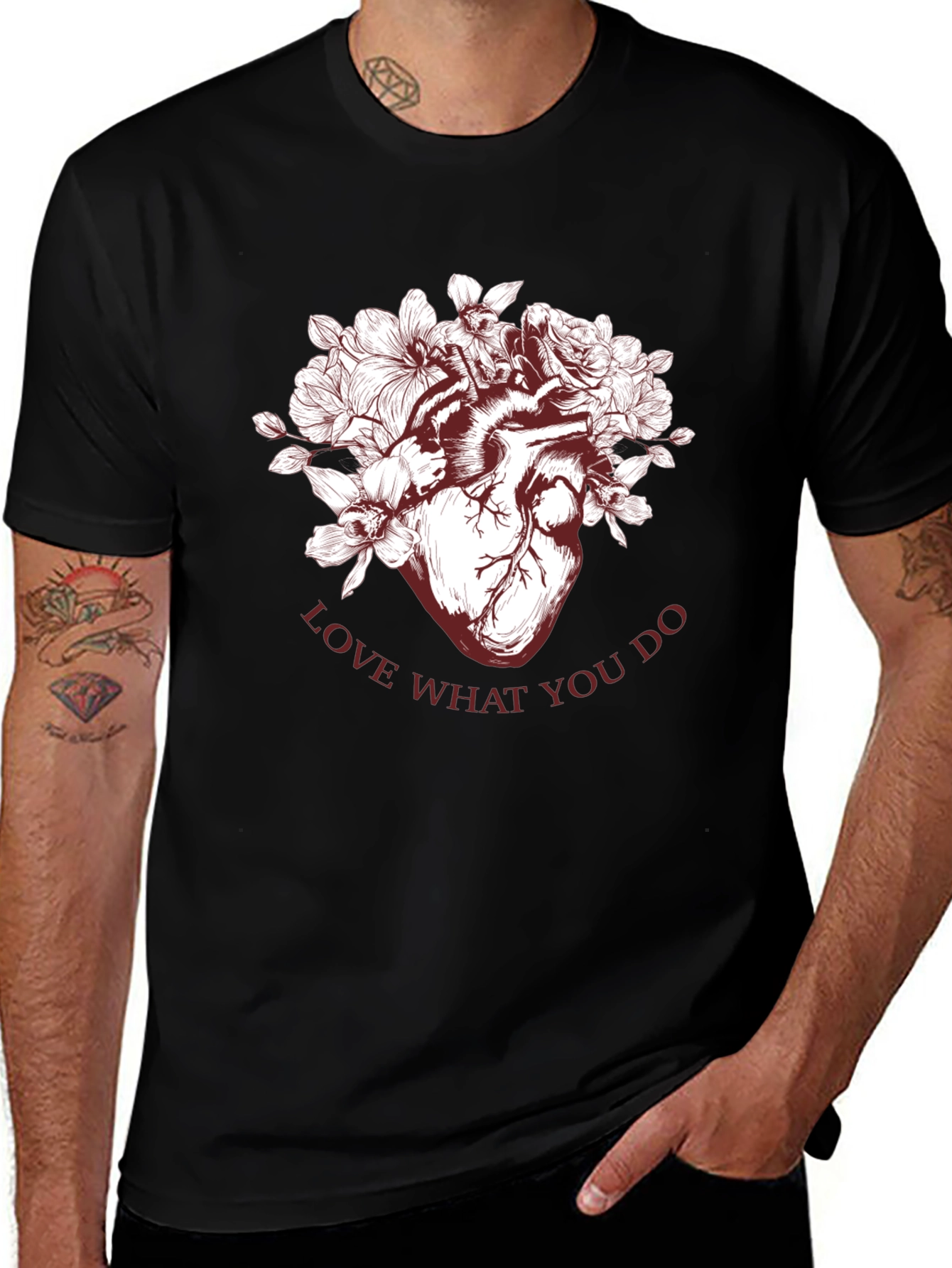 Floral Heart Graphic T-Shirt - Love What You Do