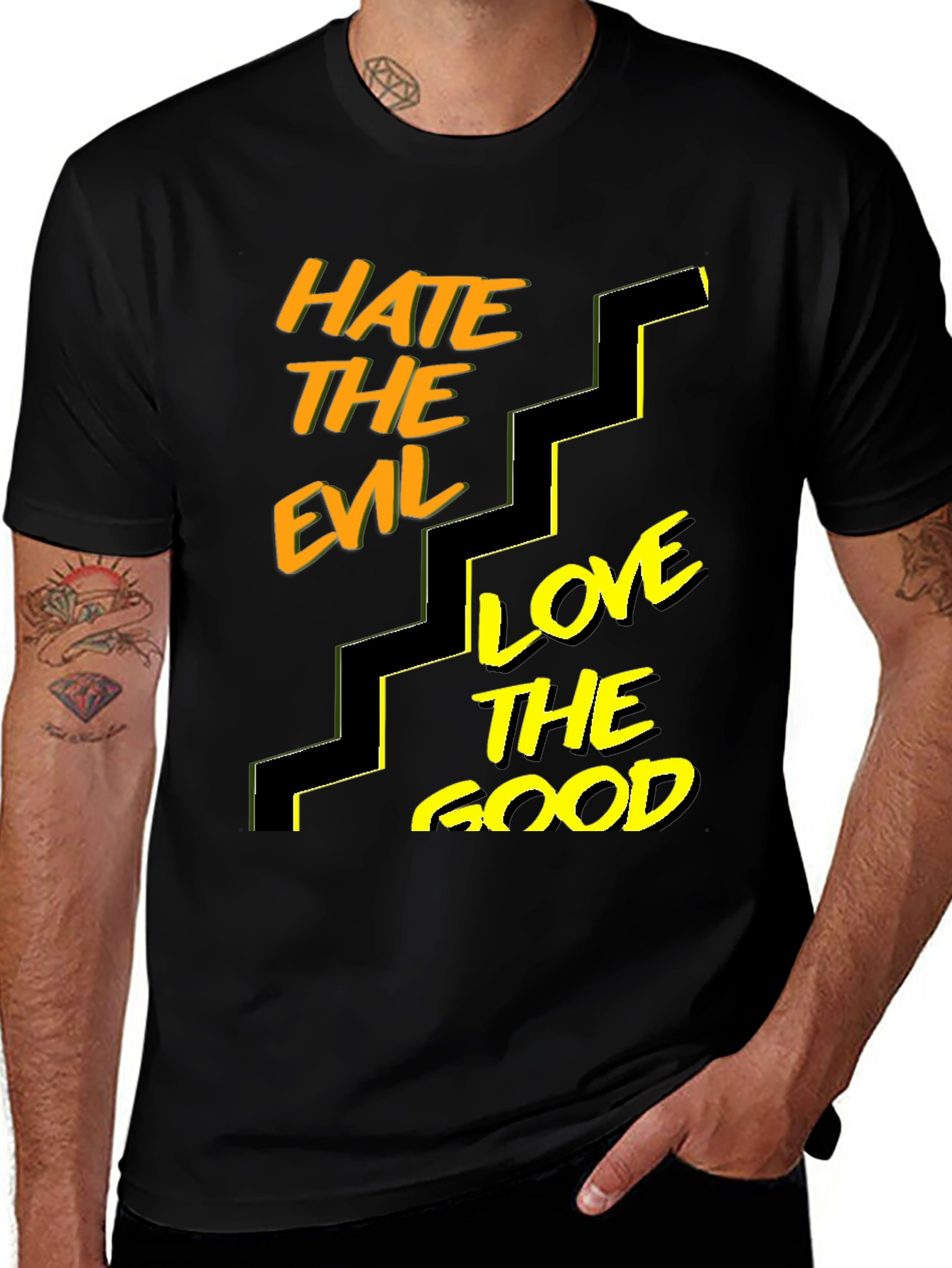 Variant 5 of Hate Evil Love Good Graphic T-Shirt - Black