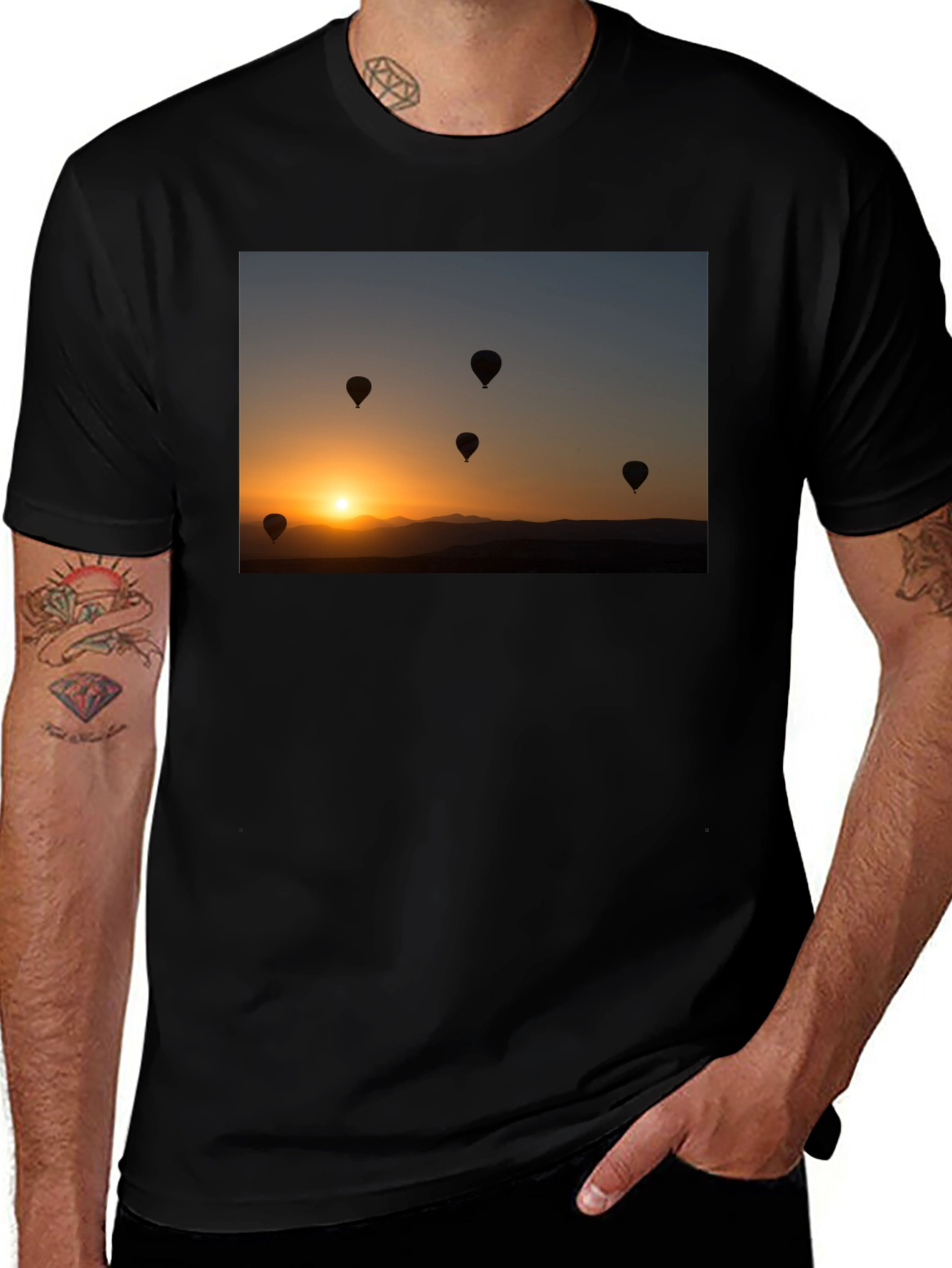 Variant 20 of Sunset Balloon Ride Black T-Shirt