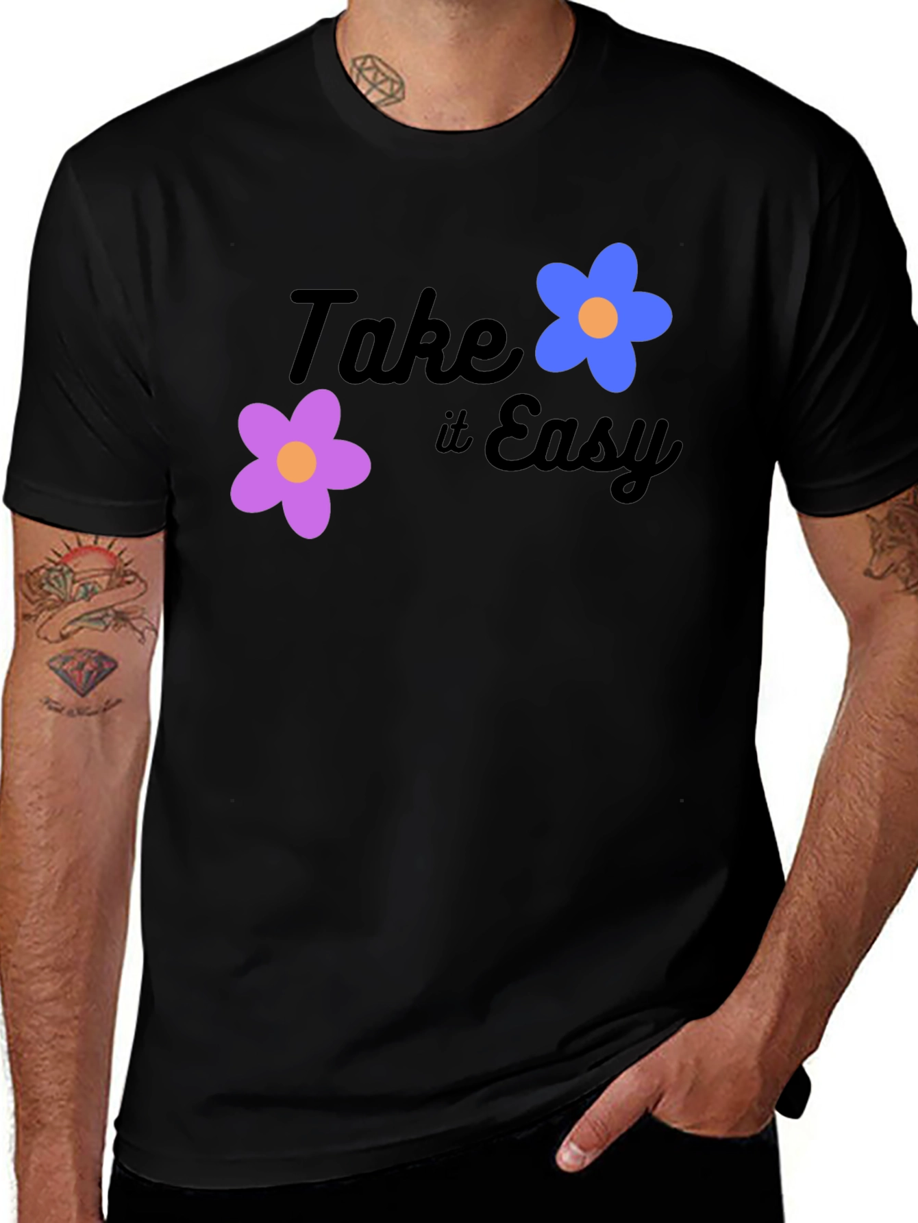Variant 11 of Take it Easy Graphic Tee - Relaxed Fit Black T-Shirt