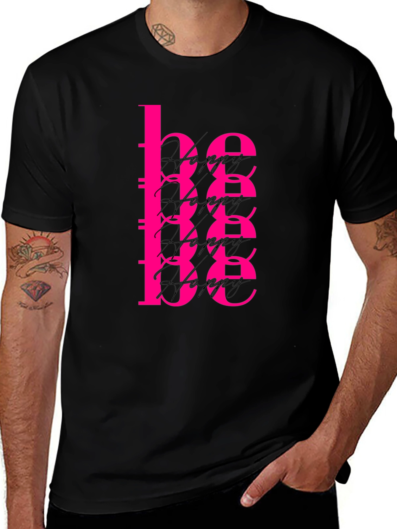 Variant 12 of Be Happy Graphic Tee - Black T-Shirt