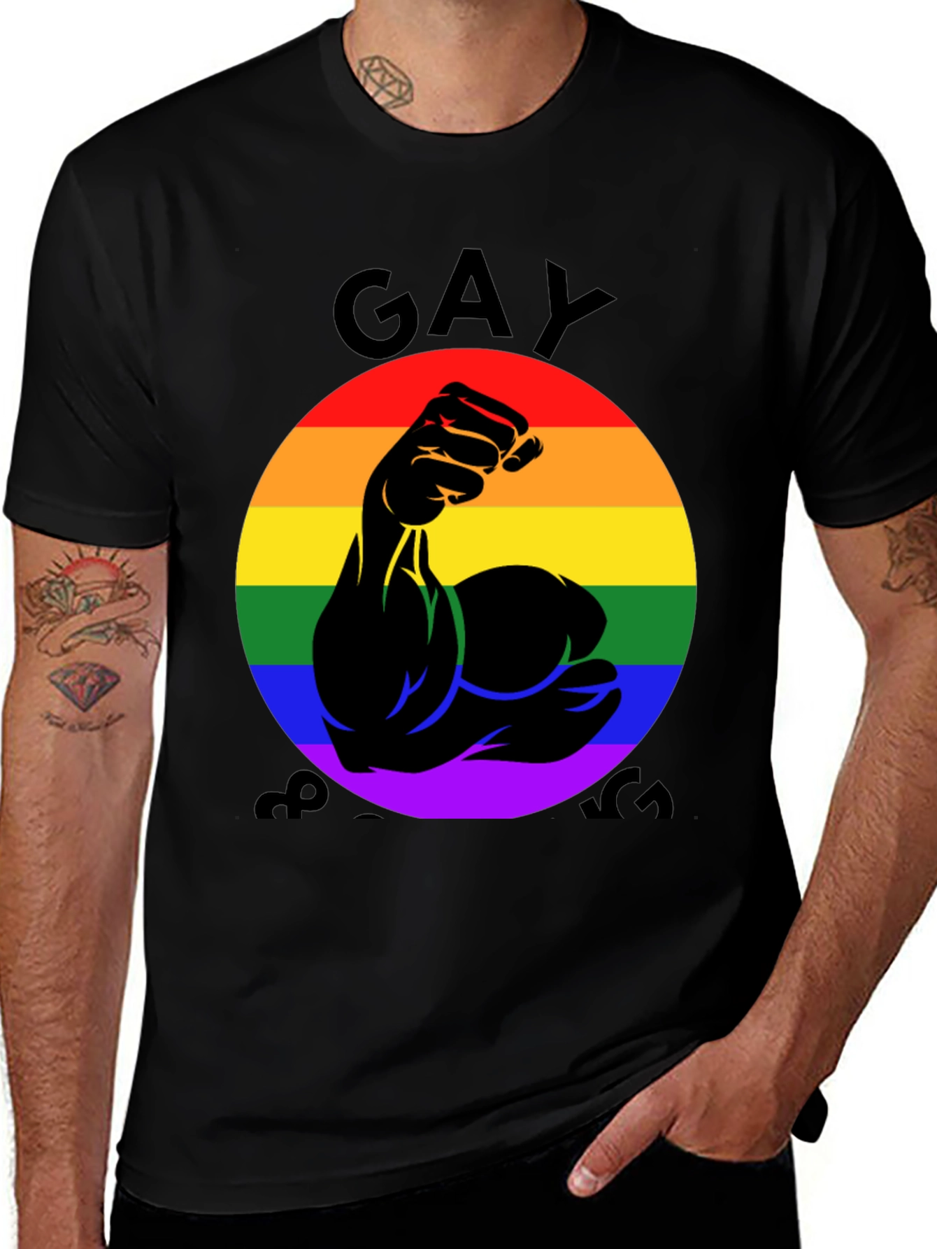 Variant 10 of Gay Power T-Shirt - Pride Rainbow Muscle Tee