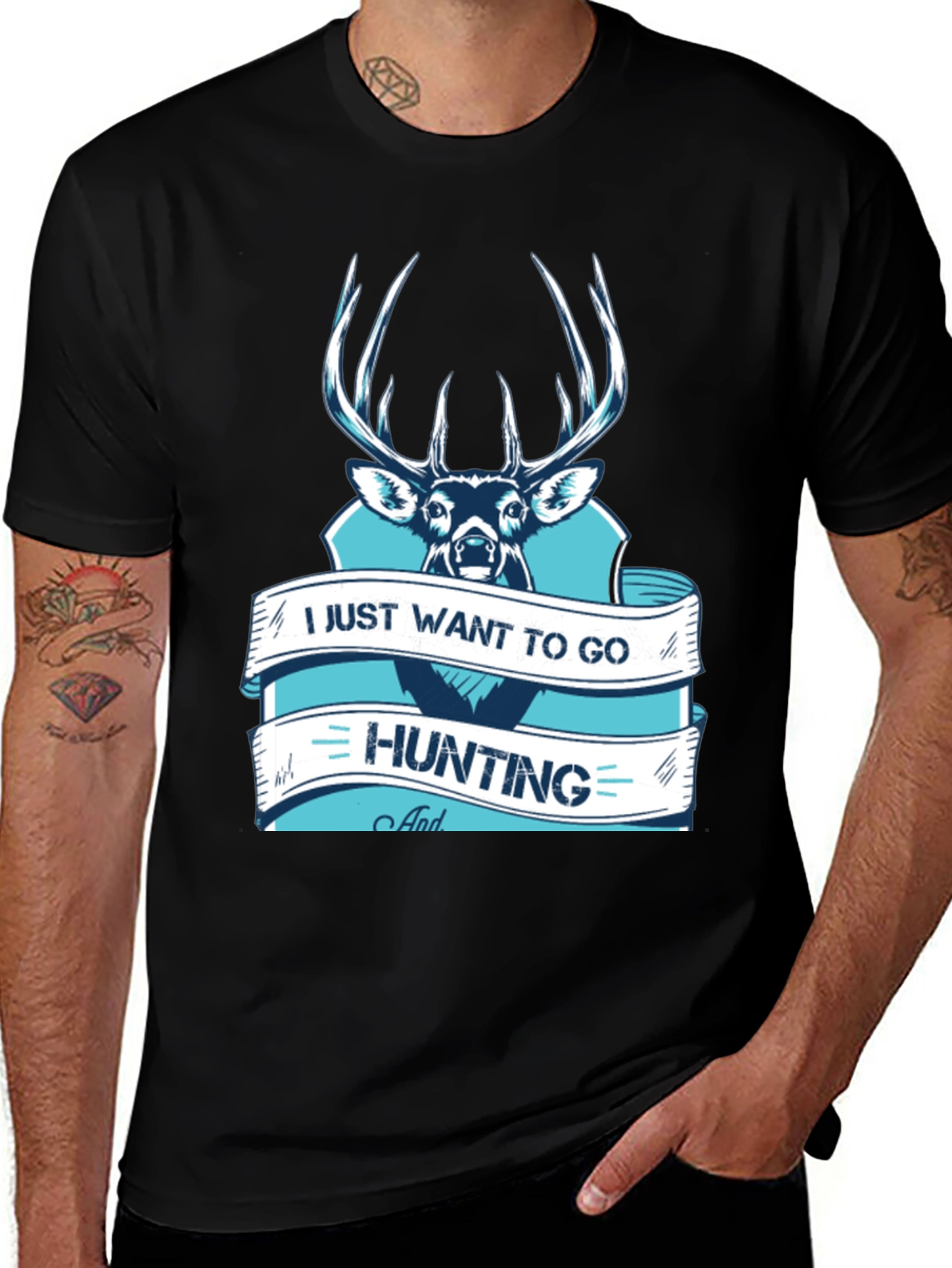 Variant 20 of Hunting T-Shirt Deer Graphic Black Cotton