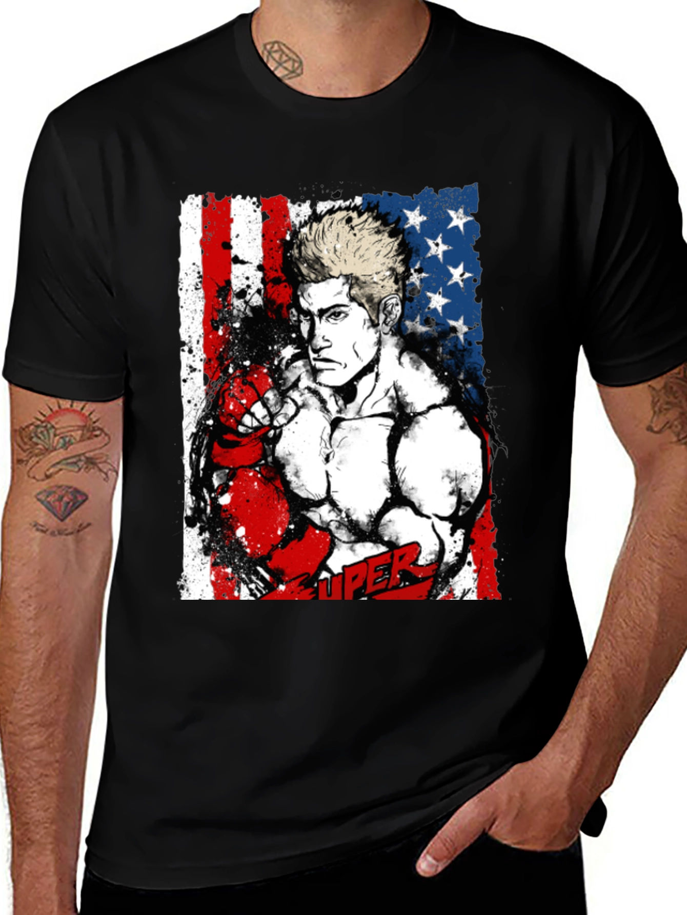 Variant 10 of USA Fighter T-Shirt - Super Combat Design