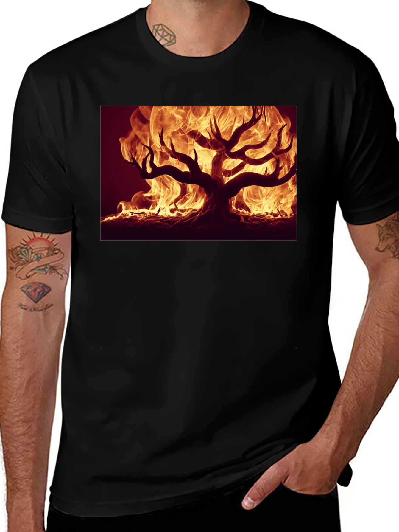 Variant 29 of Inferno Tree Graphic Tee - Black Cotton Blend