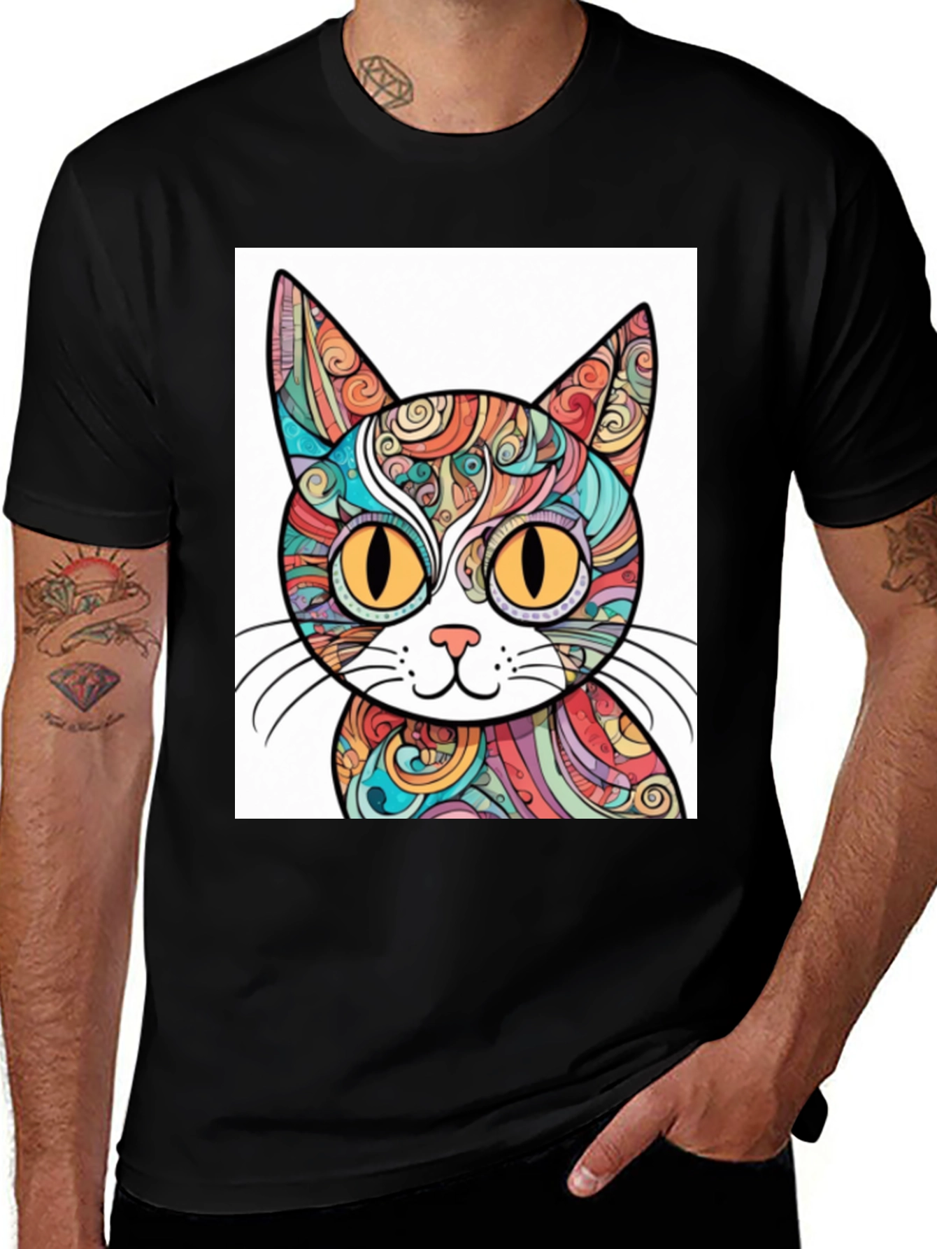 Variant 29 of Colorful Cat Graphic T-Shirt - Unique Design