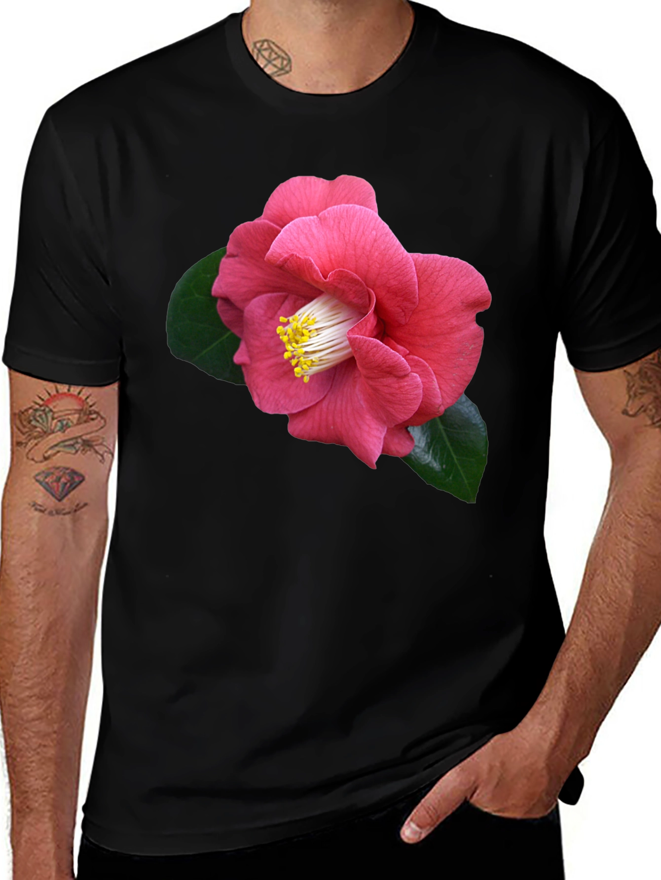 Variant 15 of Floral Print Tee - Stylish Pink Camellia Design