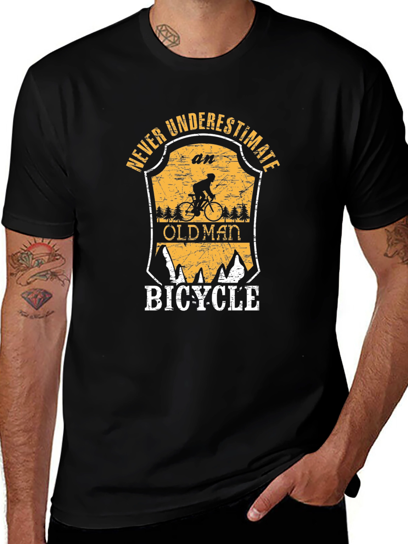 Variant 26 of Never Underestimate an Old Man Bicycle T-Shirt