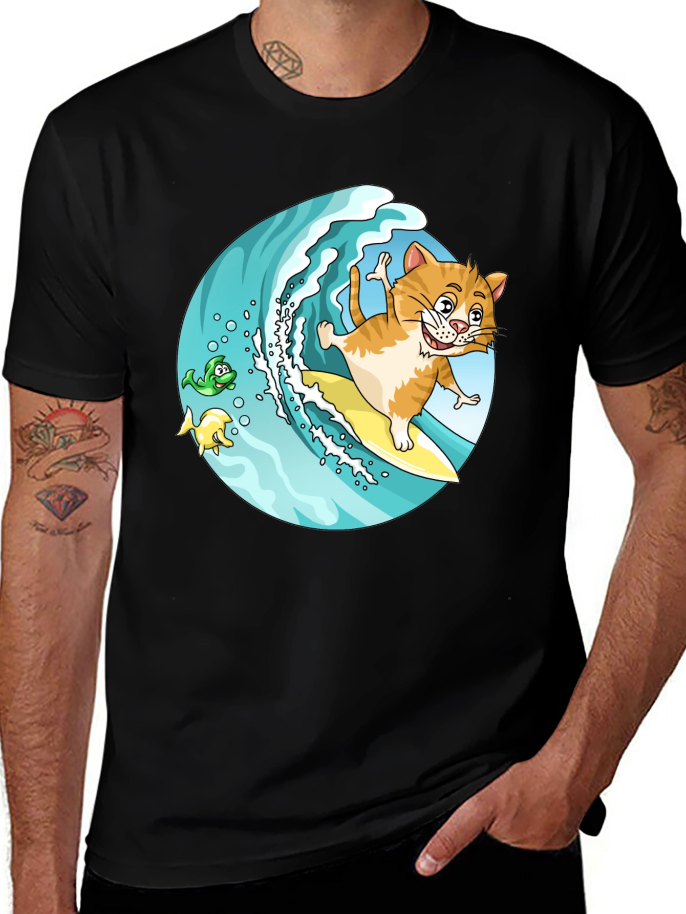 Variant 8 of Surfing Cat Graphic T-Shirt - Cool & Comfy