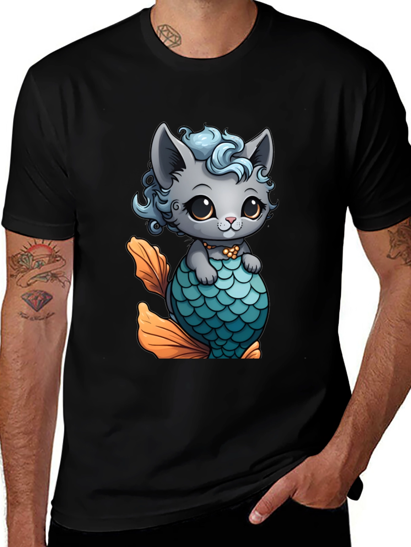 Variant 7 of Cute Cat Mermaid T-Shirt - Unique Graphic Tee