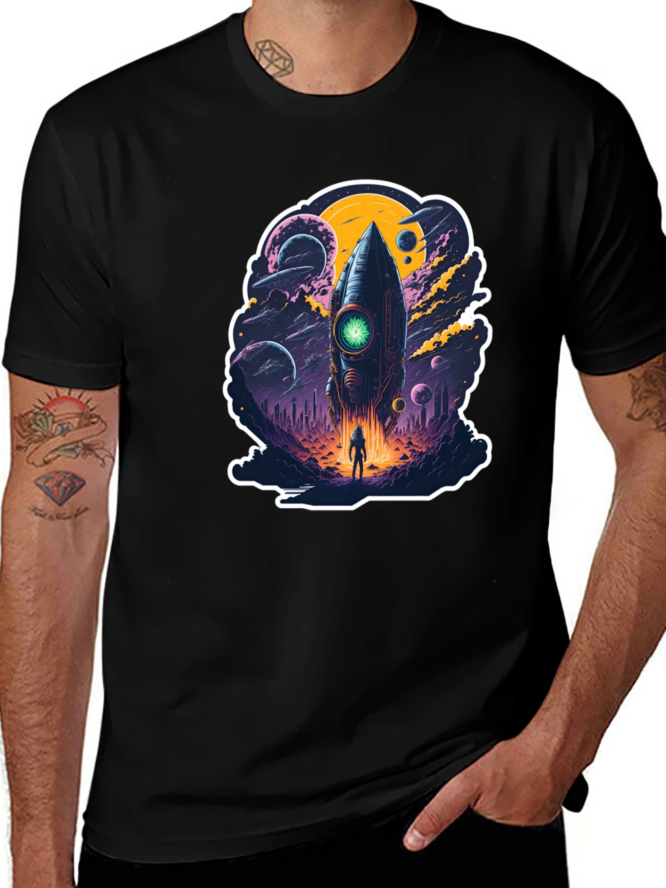 Variant 21 of Cosmic Rocket Launch Graphic Tee