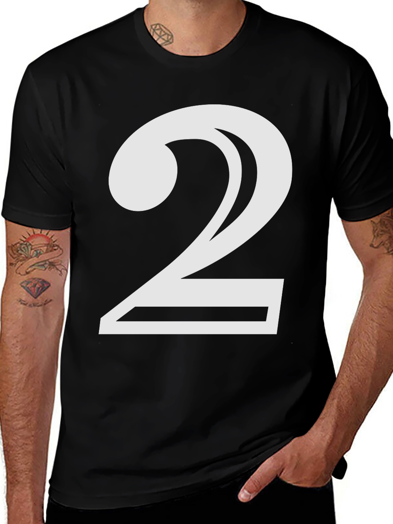 Black Bold Number 2 Graphic Tee - Black Cotton Blend main image