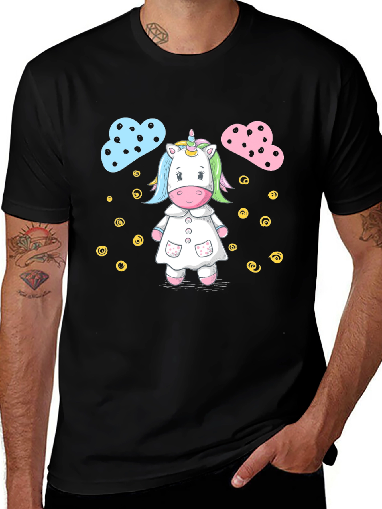 Variant 9 of Cute Unicorn Cartoon Print Black T-Shirt