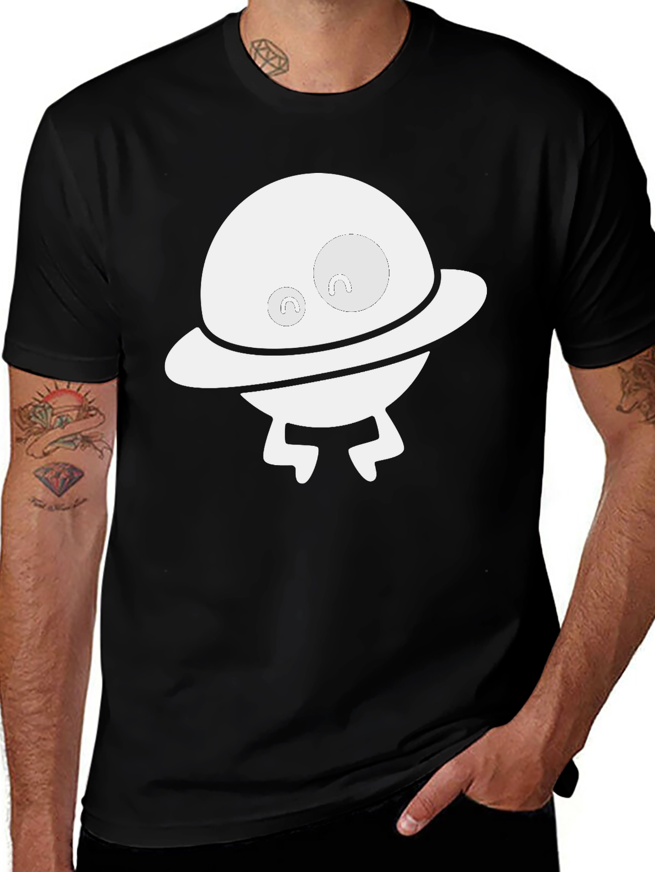 Variant 20 of Fun UFO Graphic Tee - Black Cotton T-Shirt
