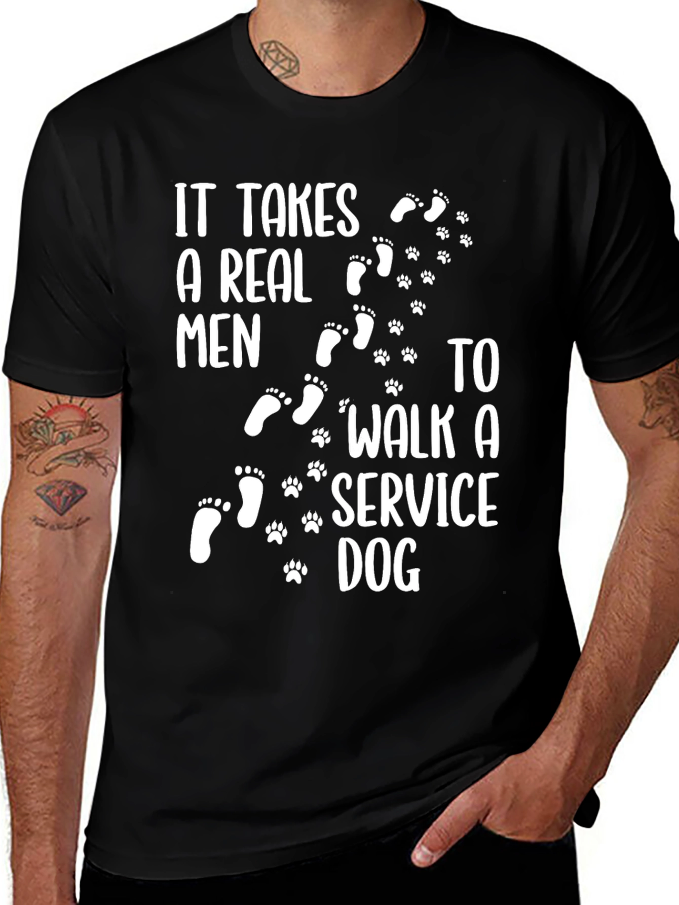 Real Men Walk Service Dogs Graphic Tee