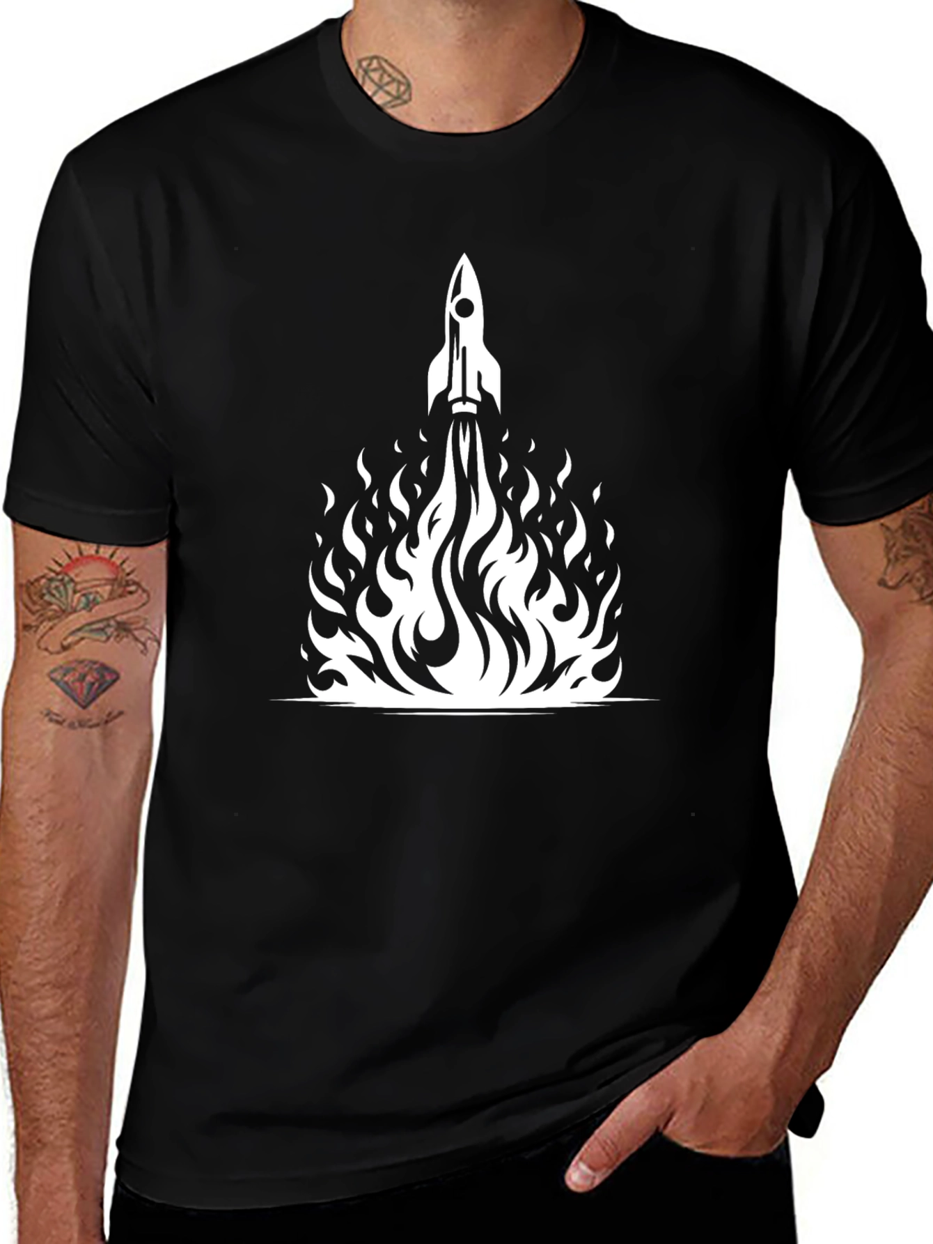 Variant 7 of Rocket Launch Graphic Tee - Black Cotton T-Shirt