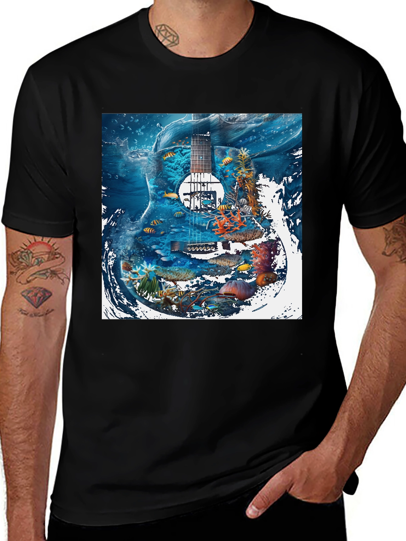 Black Underwater Guitar Graphic T-Shirt main image