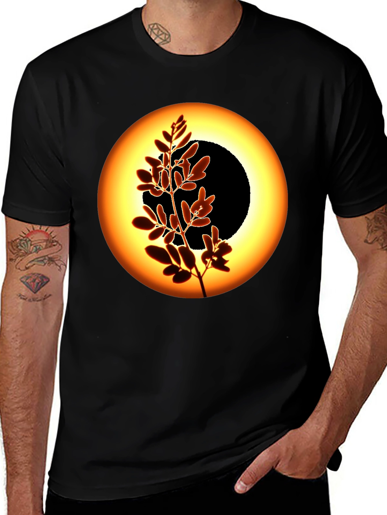 Variant 9 of Eclipse Tree Graphic Tee - Black Cotton Blend