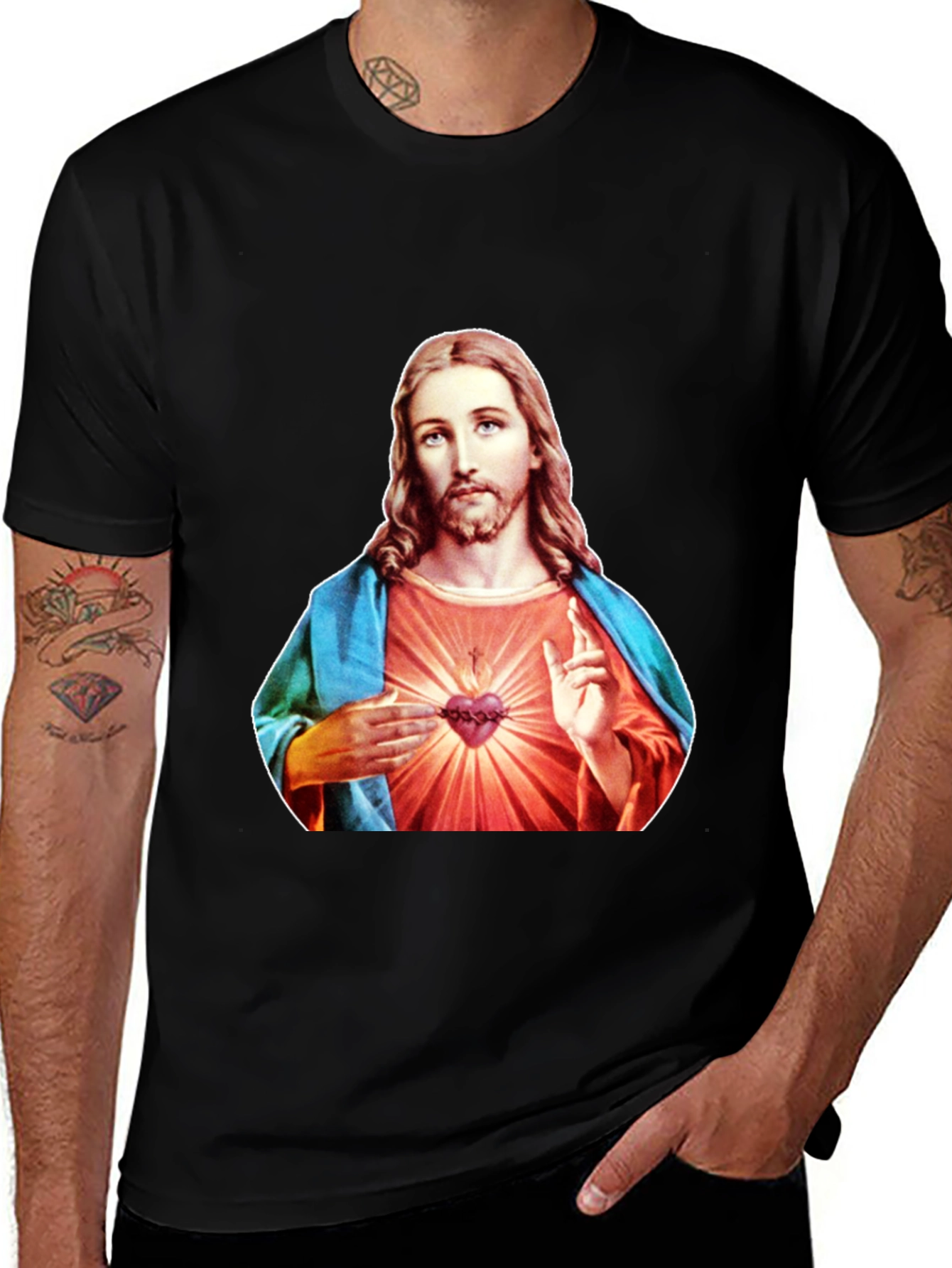 Jesus Sacred Heart Graphic T-Shirt - Black
