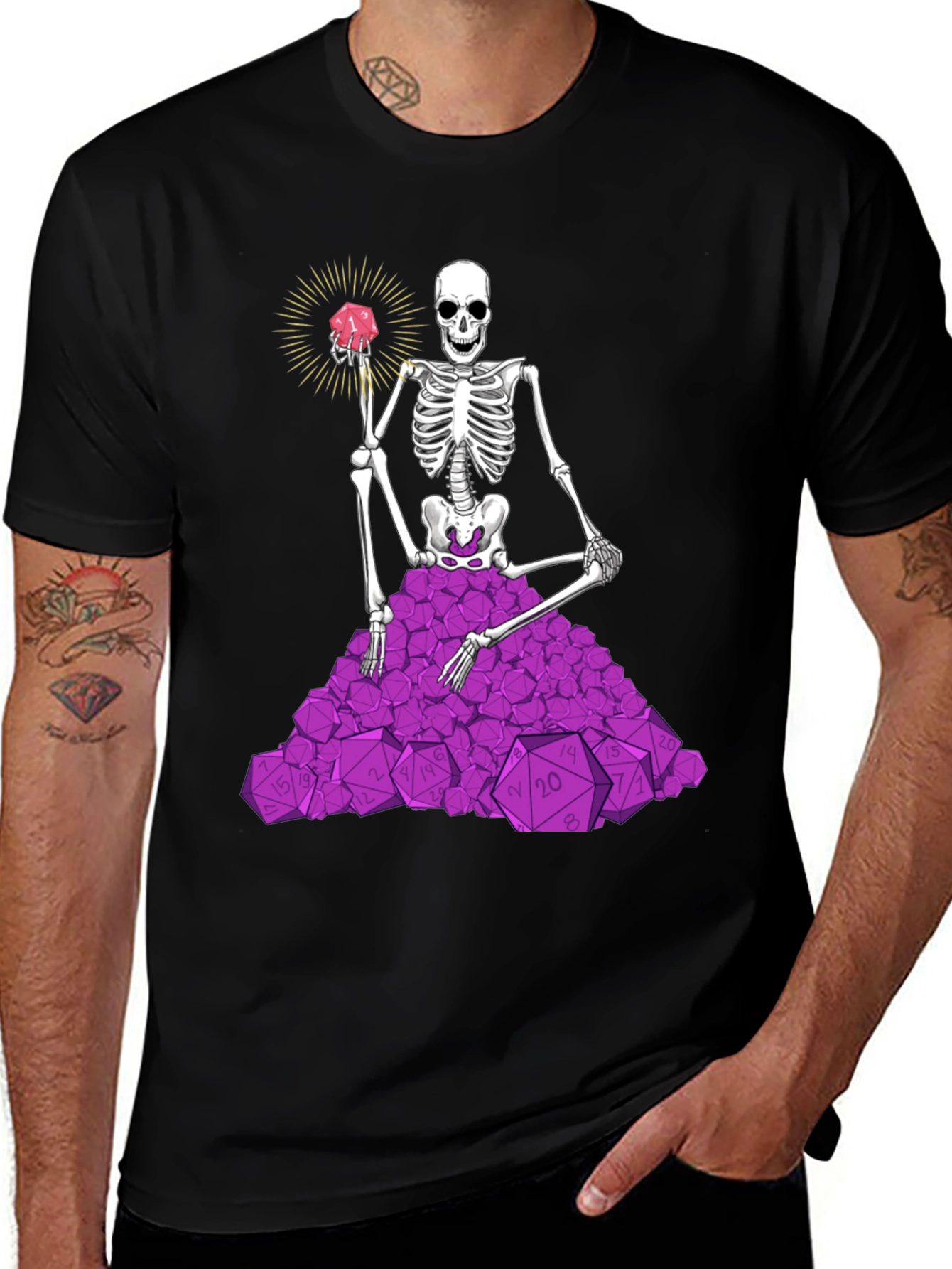 Variant 18 of Skeleton & D20 Dice T-Shirt - Unique Gamer Apparel