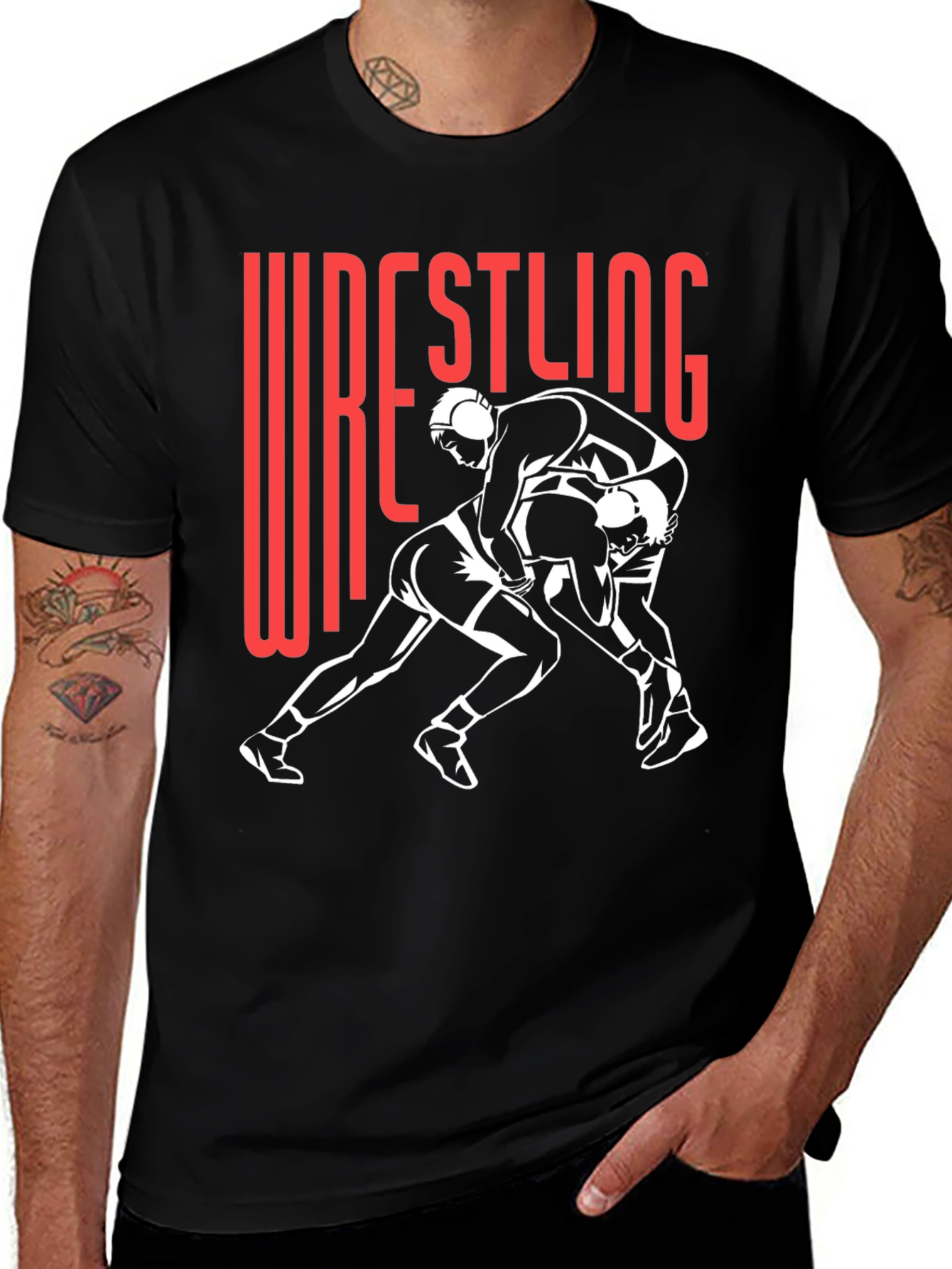 Variant 21 of Wrestling Graphic Tee - Black Cotton Blend