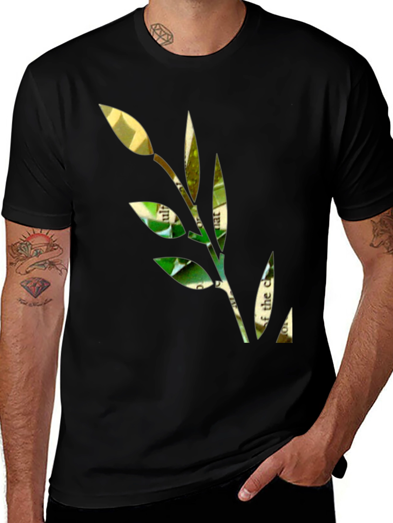 Unique Leaf Graphic Black T-Shirt