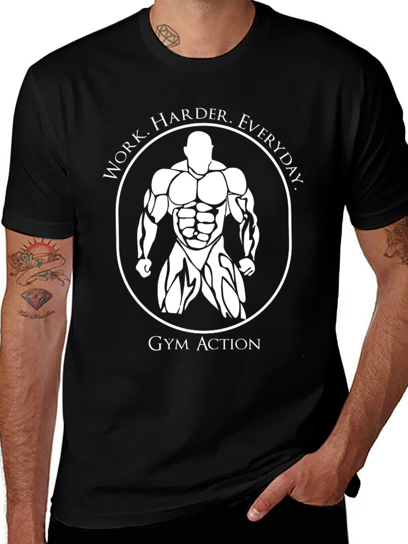 Variant 19 of Gym Action Workout T-Shirt - Work Harder Everyday!