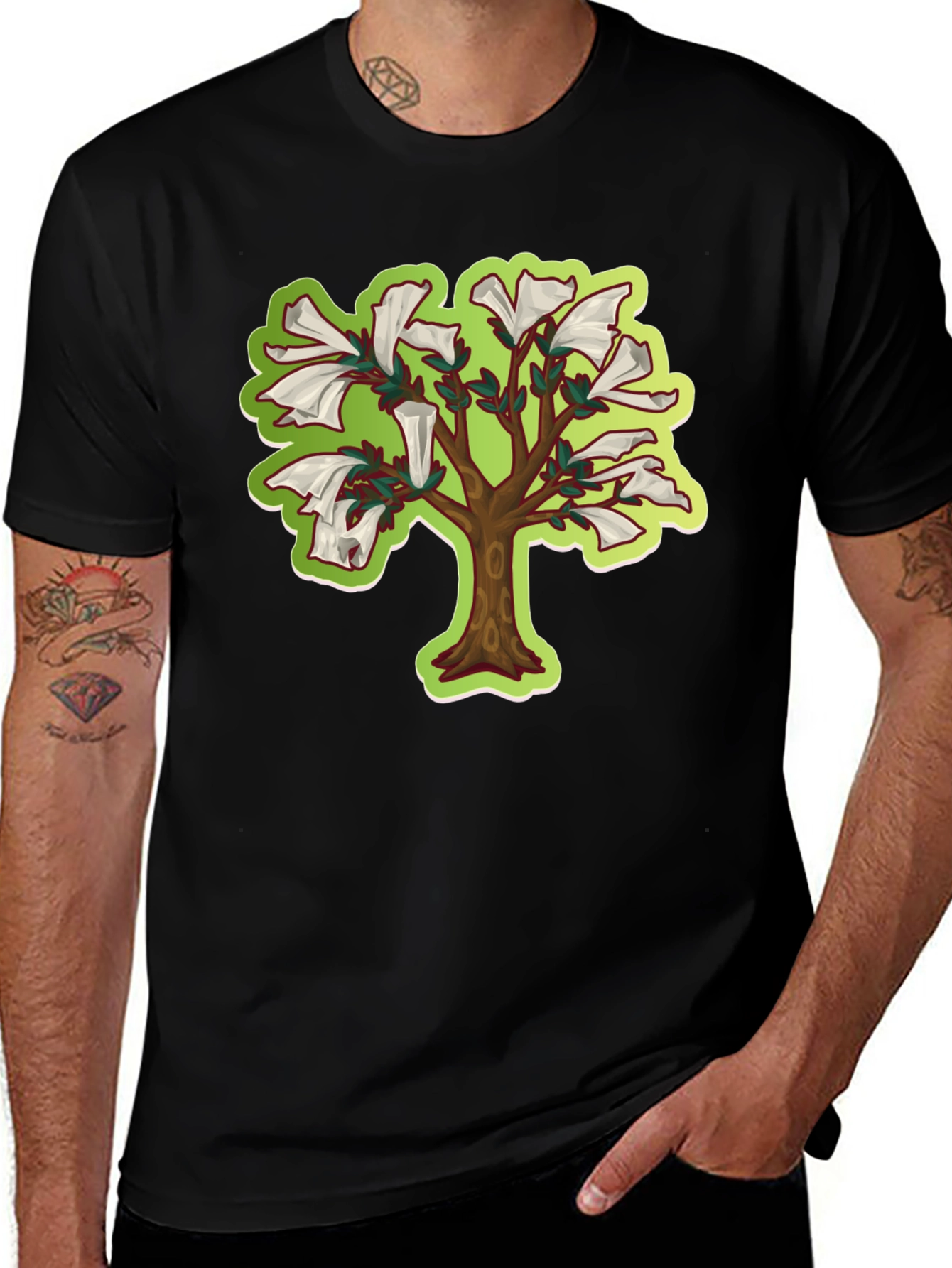 Variant 28 of Unique Tree Graphic T-Shirt - Black Cotton Tee