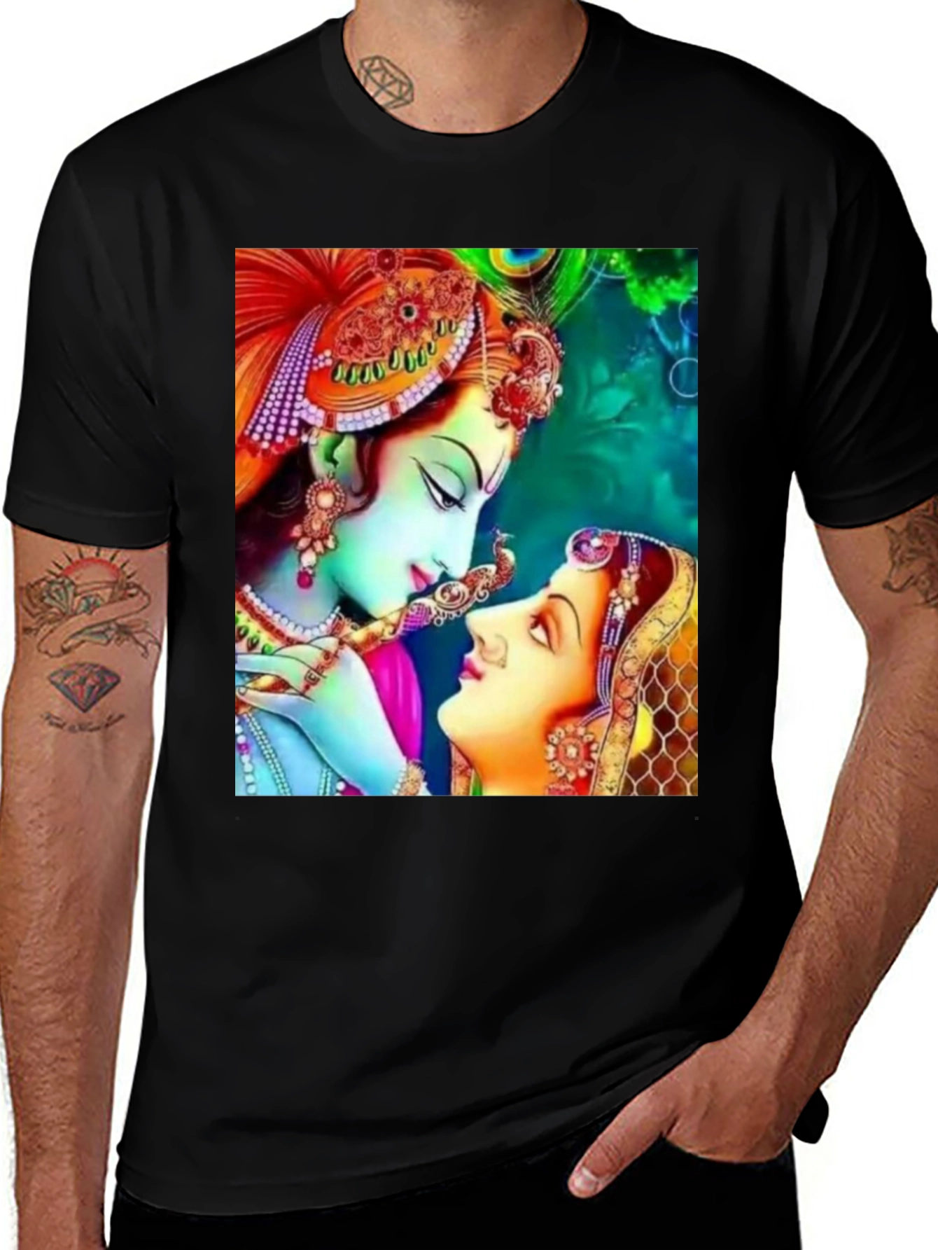 Krishna Radha Graphic Black T-Shirt