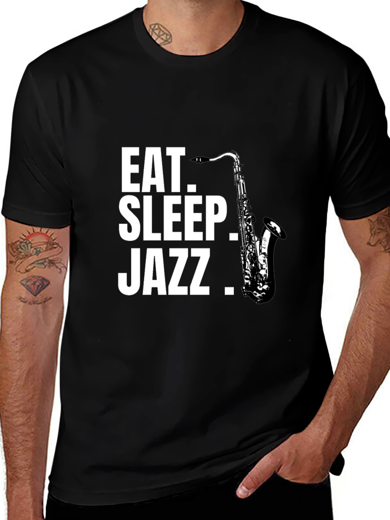 Variant 27 of Eat Sleep Jazz Saxophone Black Graphic T-Shirt