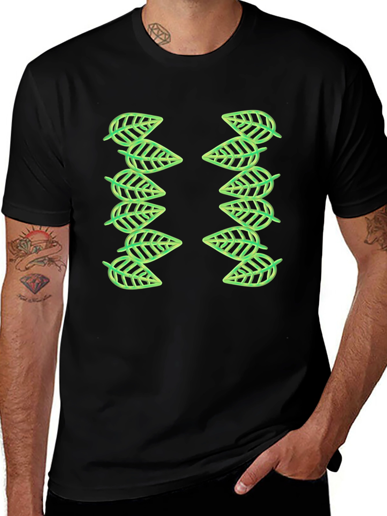 Variant 9 of Leaf Pattern Black T-Shirt - Modern Casual Wear