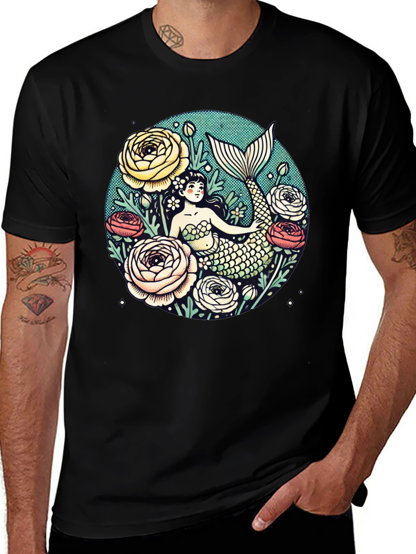Variant 11 of Mermaid Floral Graphic Tee - Soft Cotton Blend