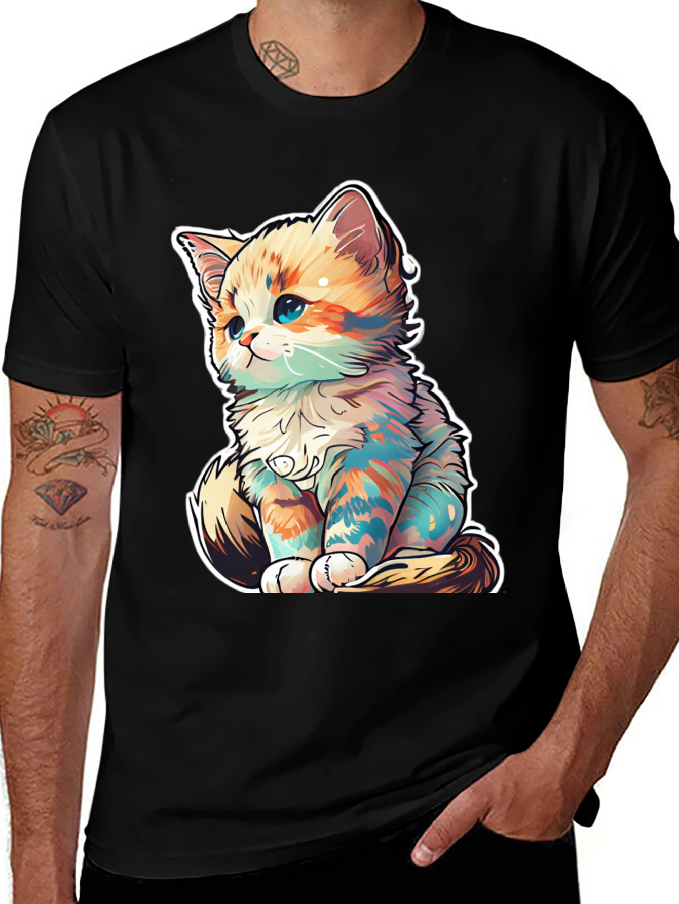 Variant 18 of Cute Cat Graphic Tee - Black Unisex T-Shirt