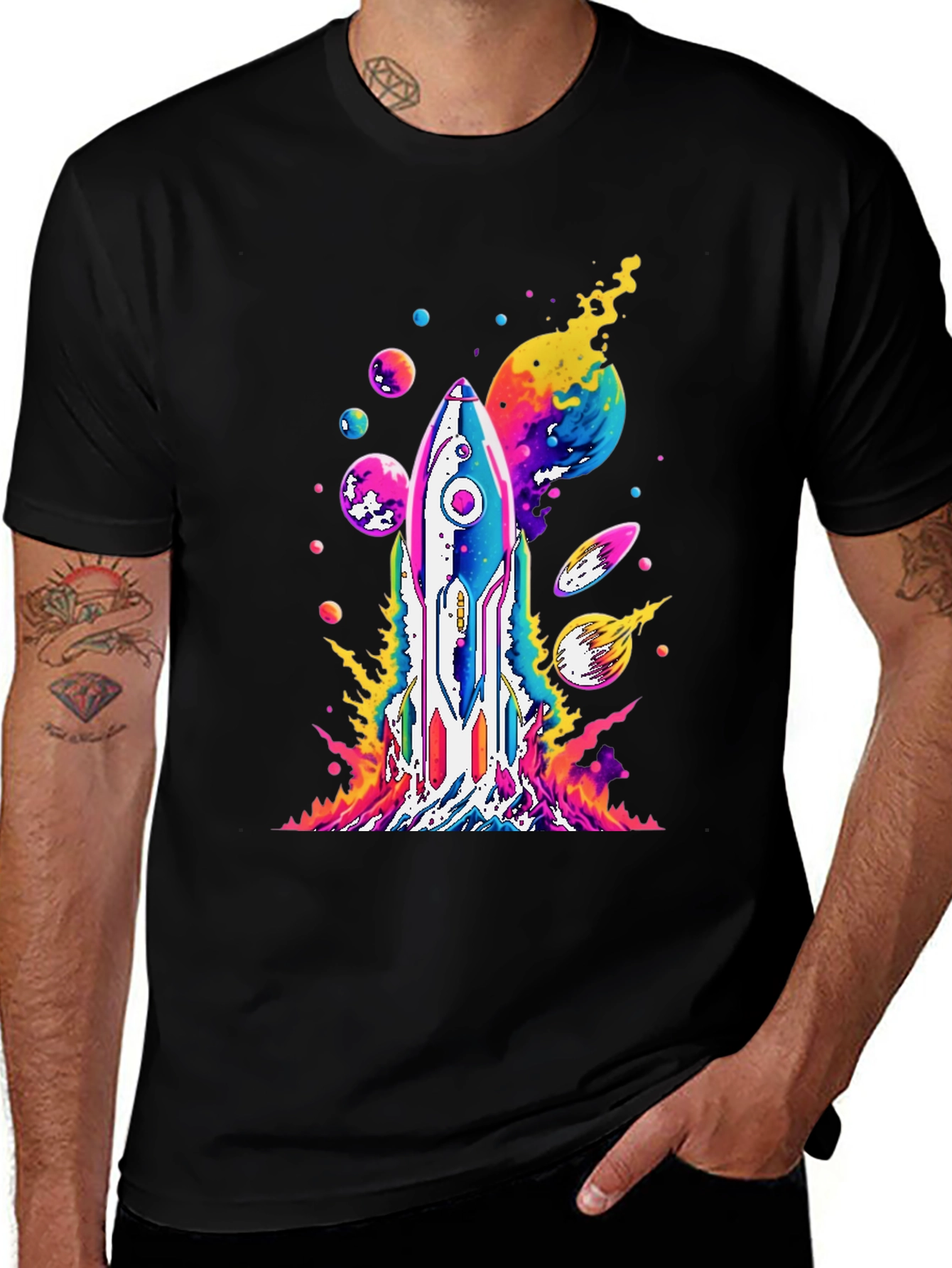 Variant 12 of Vibrant Rocket Launch Graphic Tee - Black