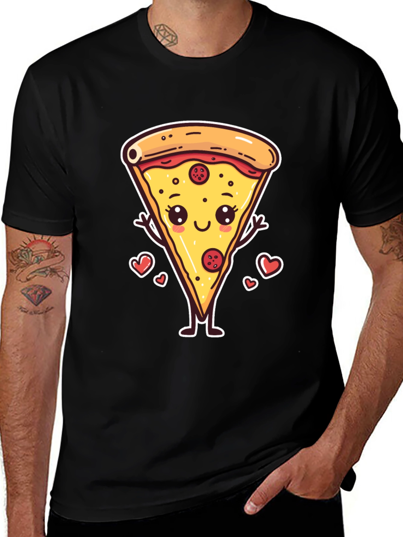 Cute Pizza Slice Graphic T-Shirt - Unisex Black Tee