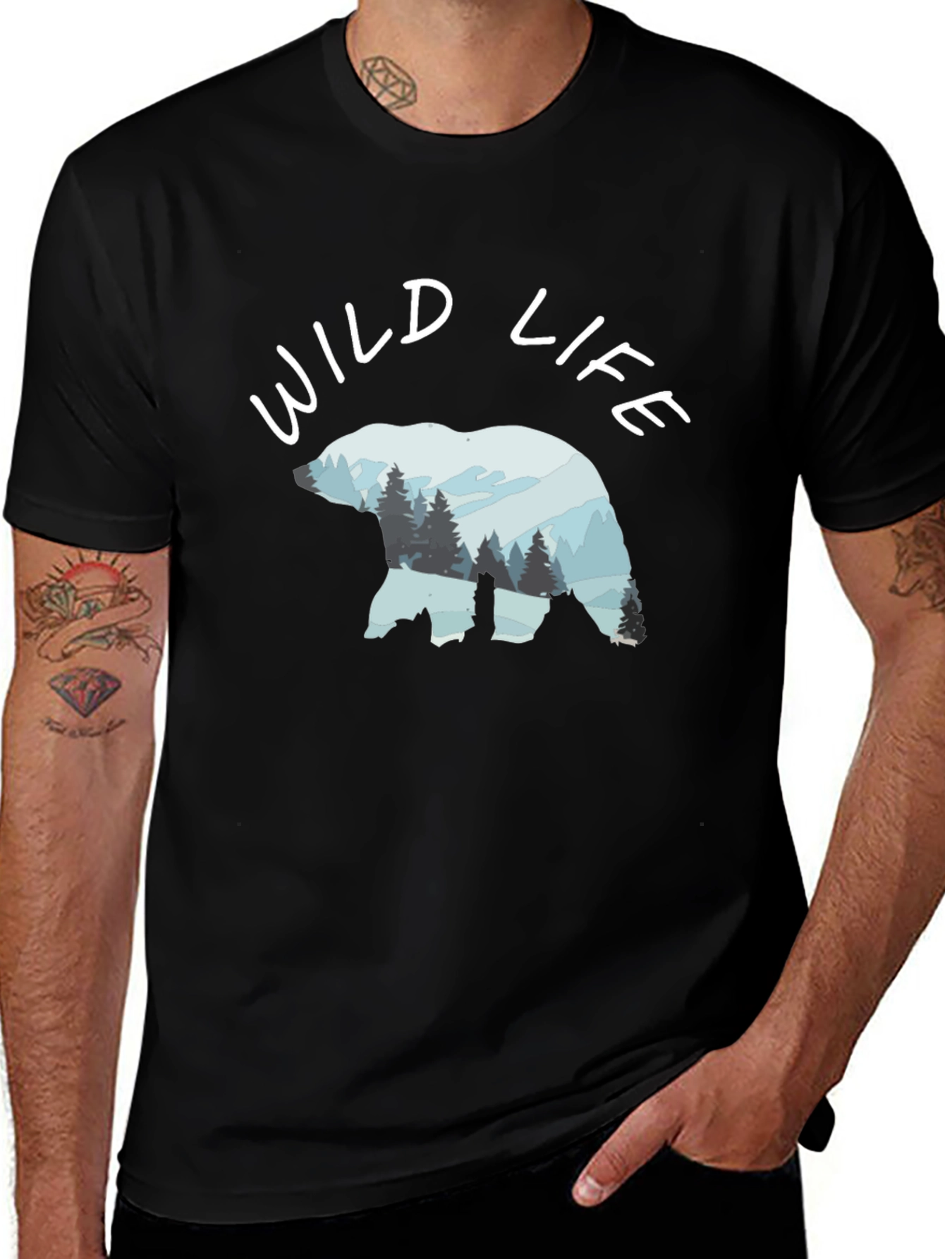 Variant 13 of Wildlife Bear Graphic Black T-Shirt