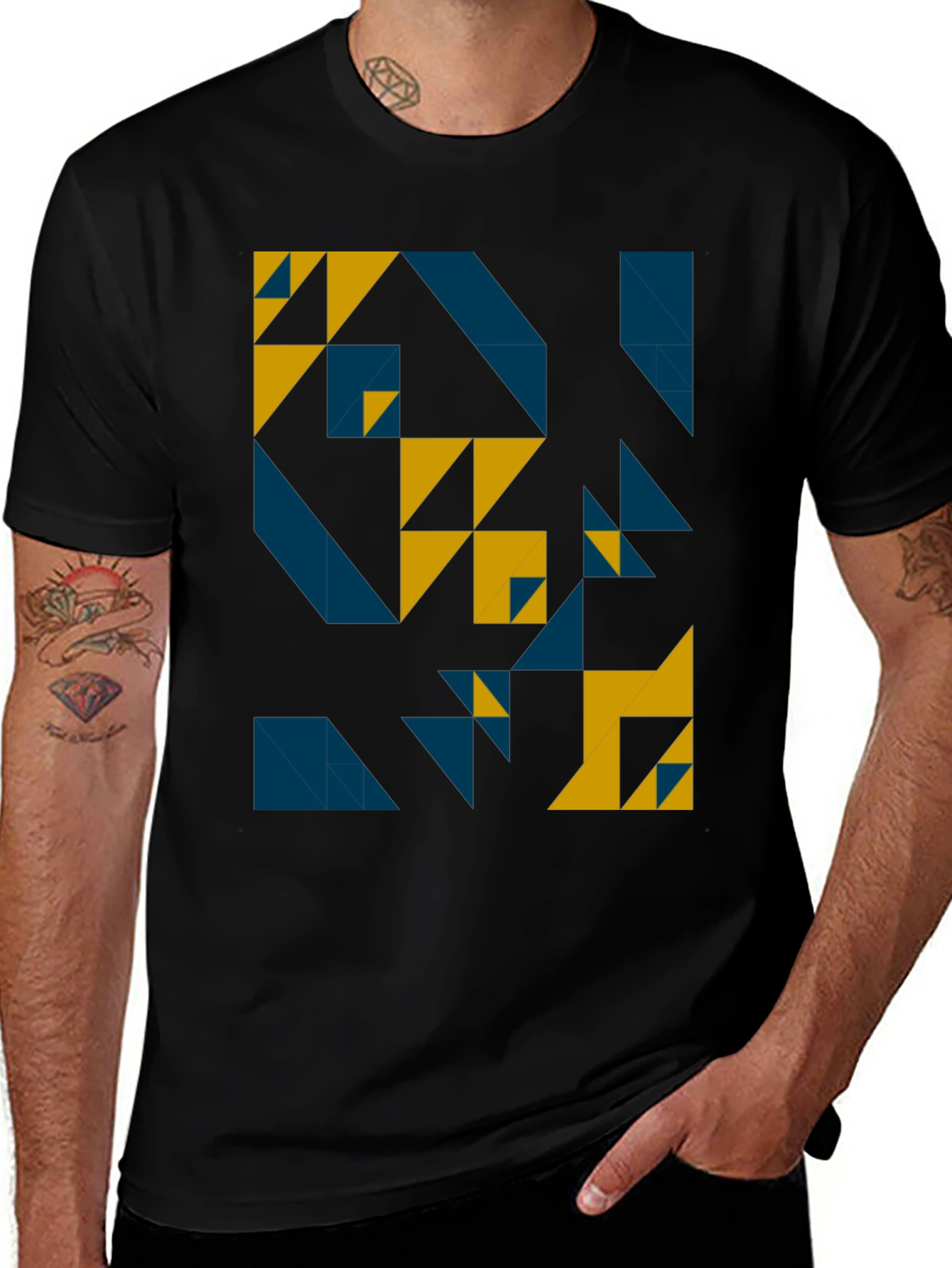 Variant 11 of Geometric Triangle Pattern Black T-Shirt