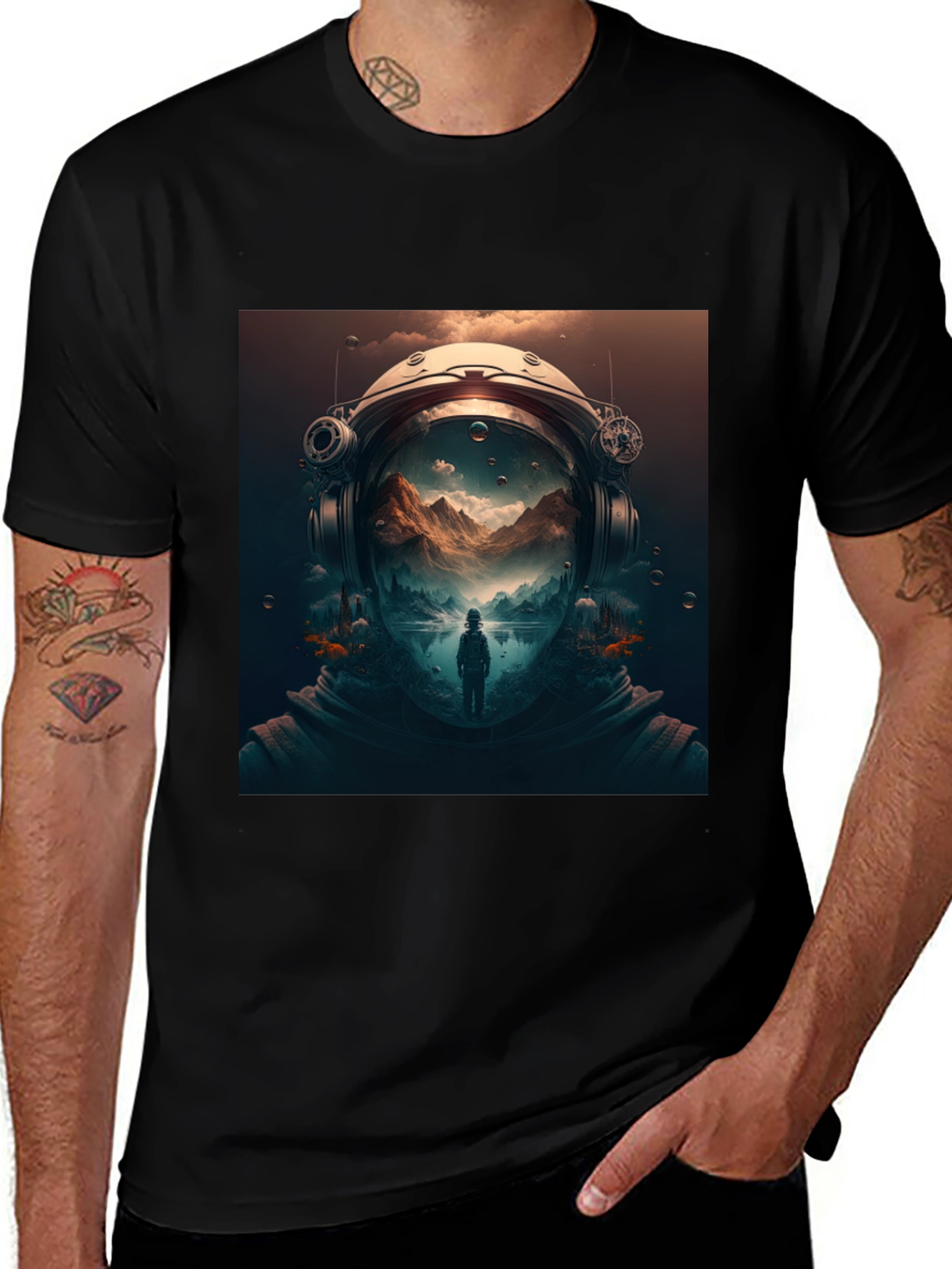 Variant 12 of Surreal Space Helmet Graphic Tee - Unique Design