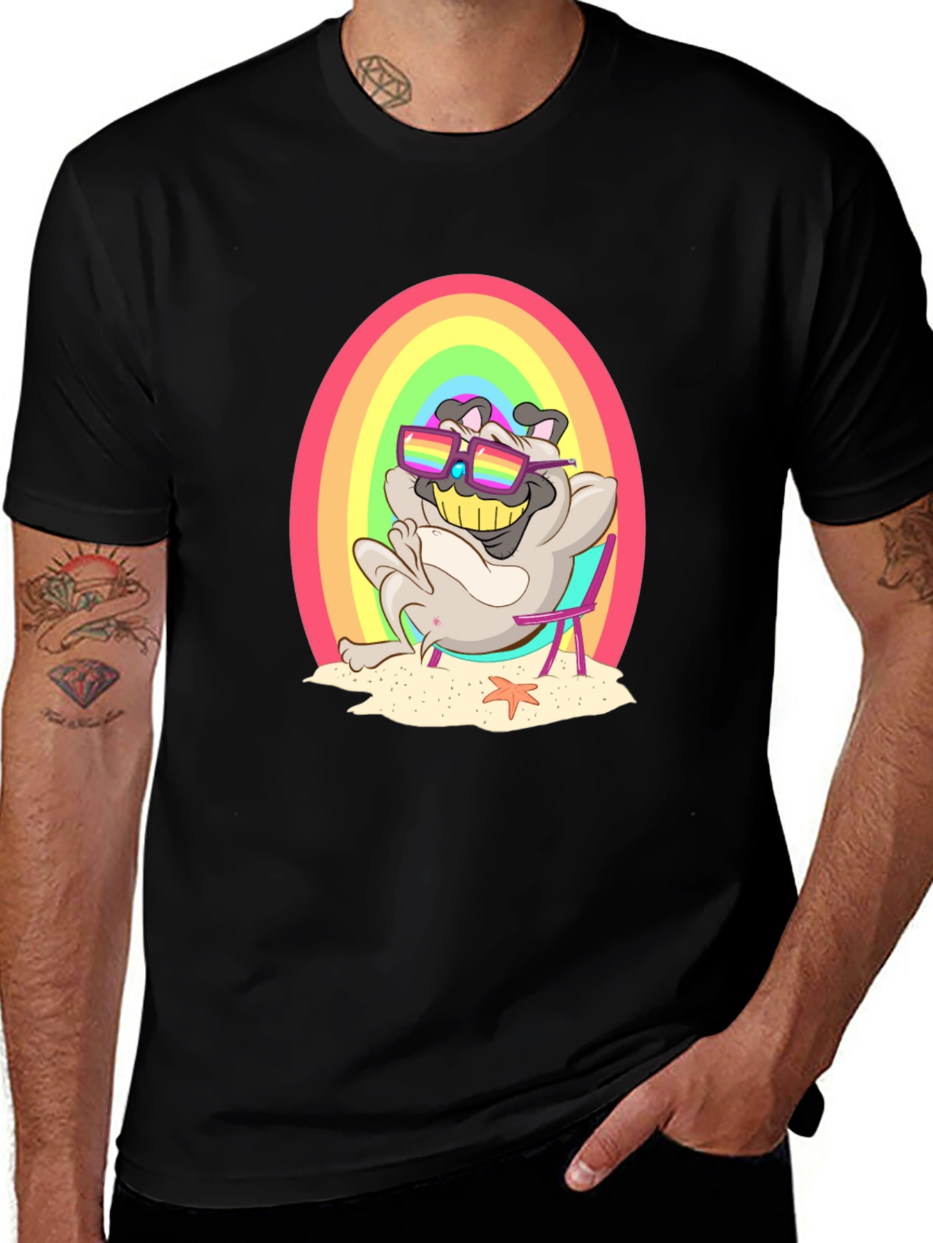 Variant 12 of Cool Pug Rainbow Beach T-Shirt