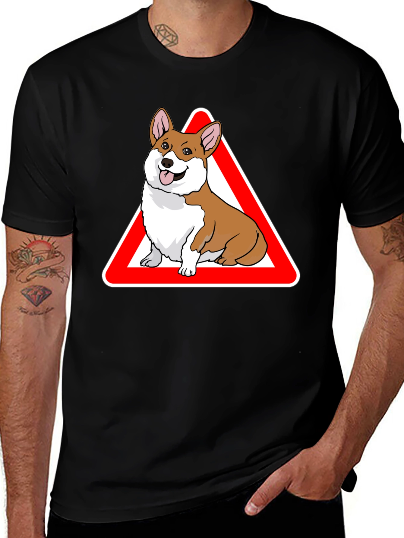 Variant 20 of Corgi Warning Sign Black T-Shirt