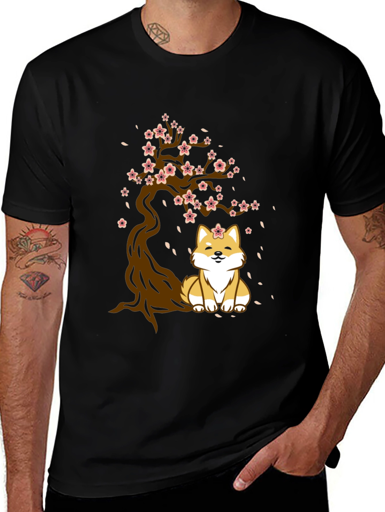 Variant 15 of Dog & Sakura Tree Graphic Tee