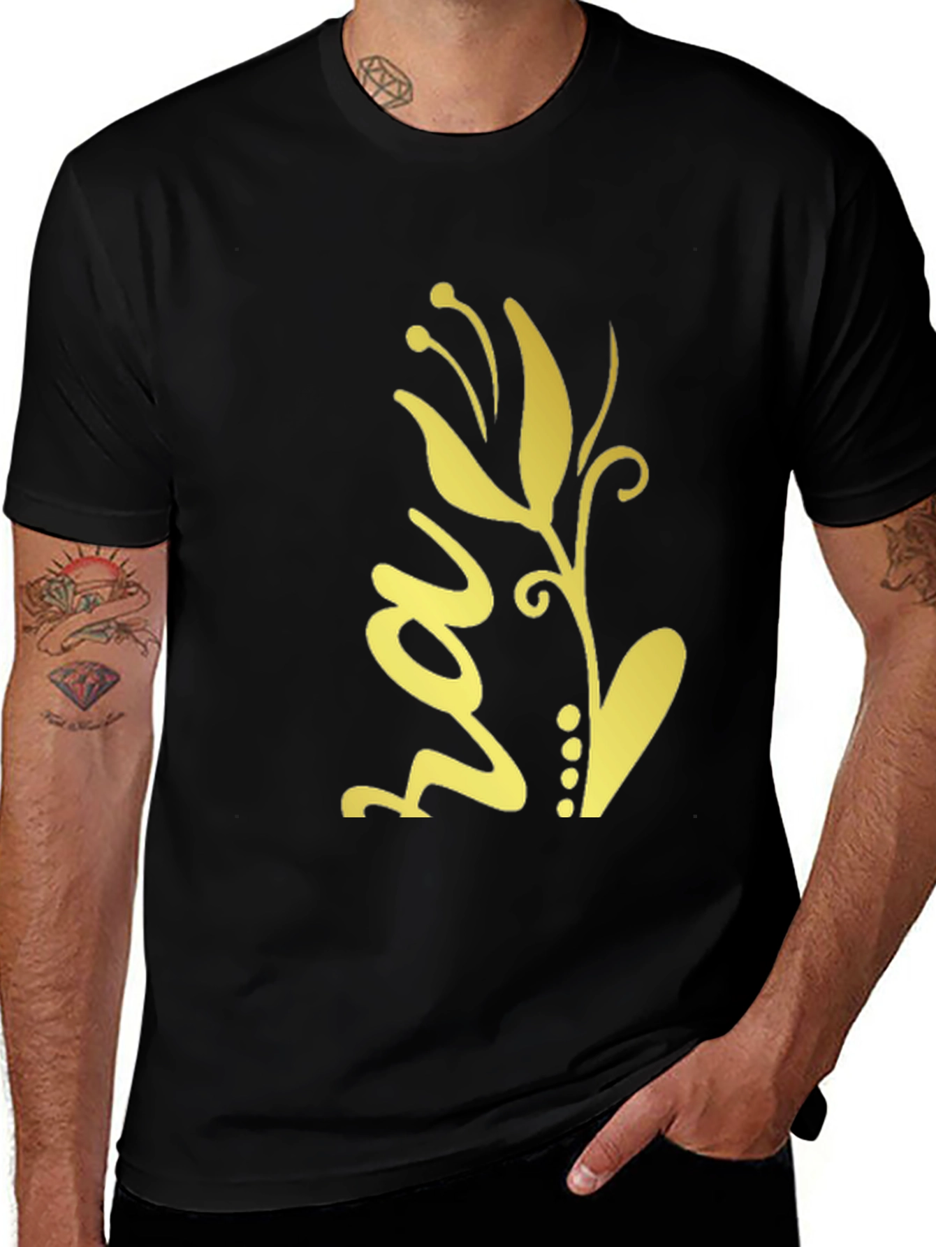 Variant 14 of Black T-Shirt with Gold Floral Design