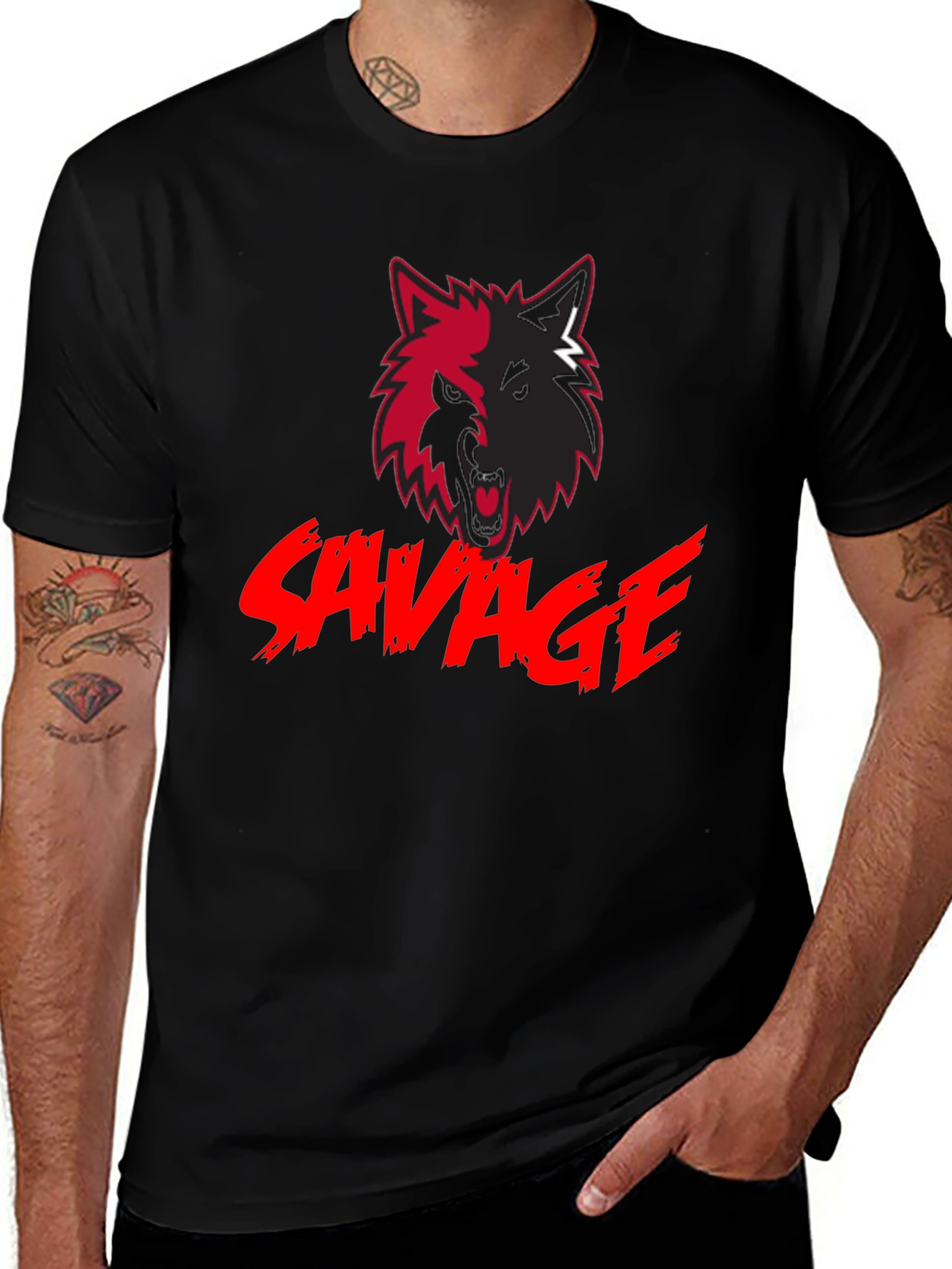 Variant 20 of Savage Wolf Graphic Black T-Shirt