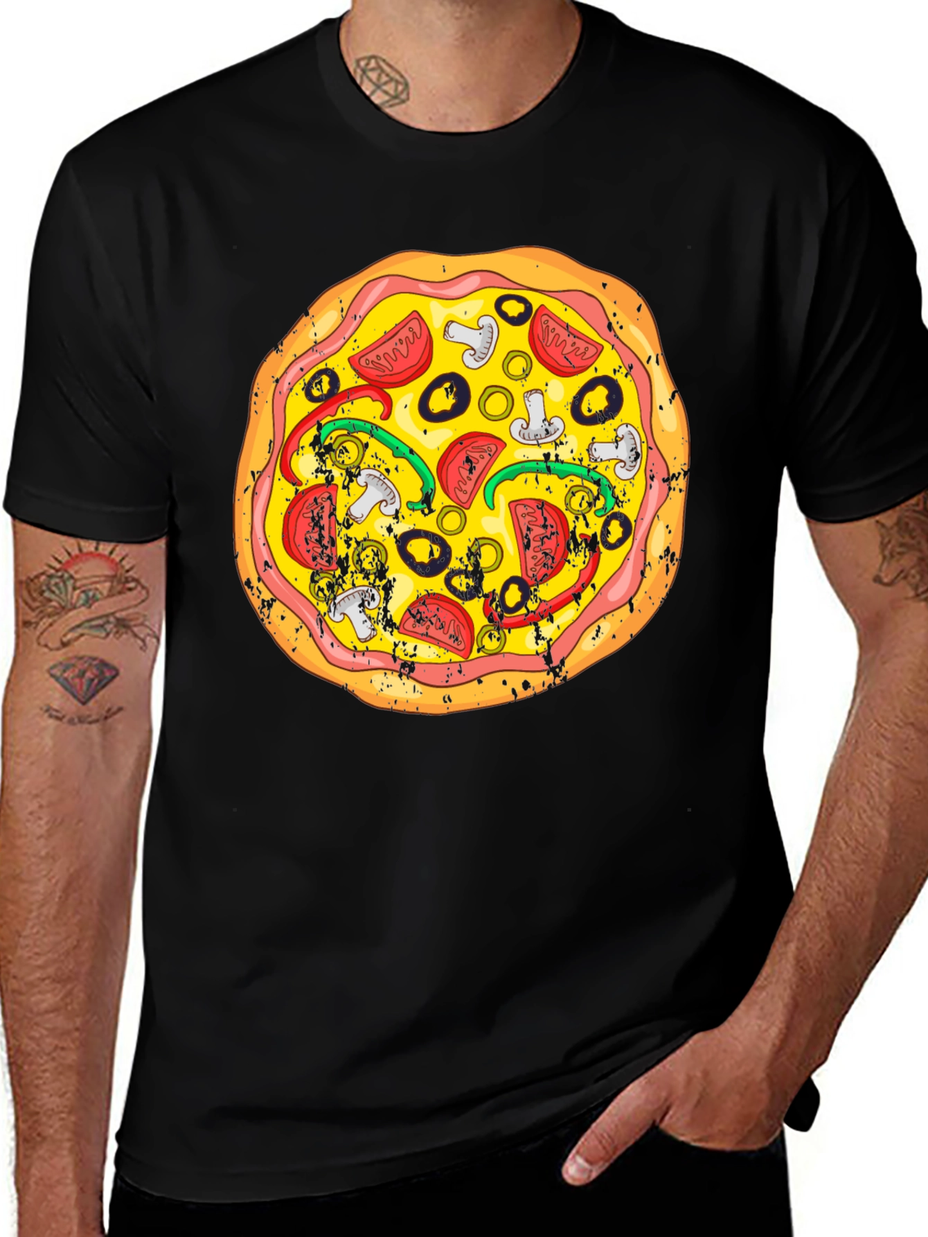 Black Pizza Graphic Tee - Fun Food T-Shirt main image
