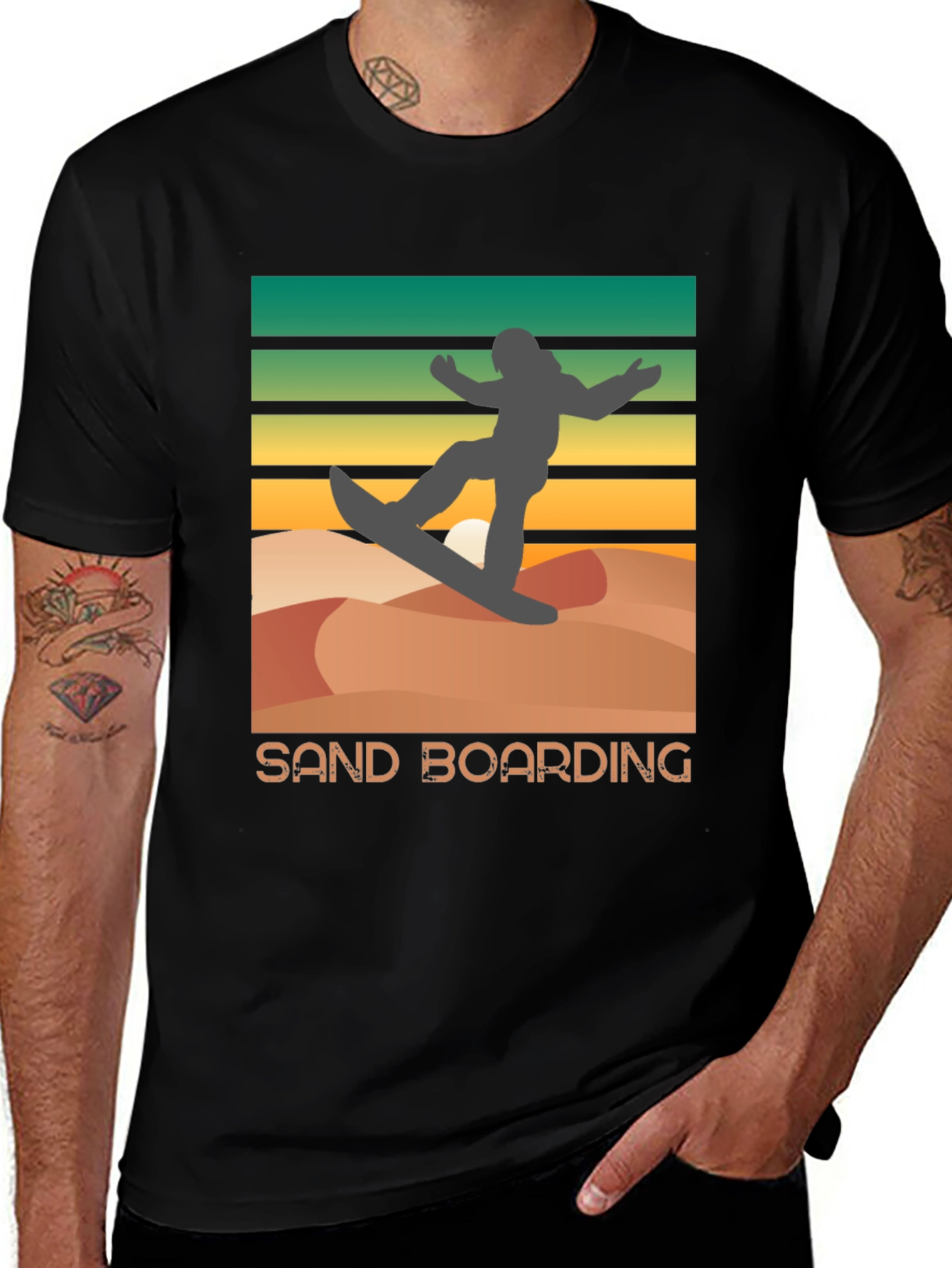Black Sand Boarding Retro T-Shirt, Desert Fun Tee main image