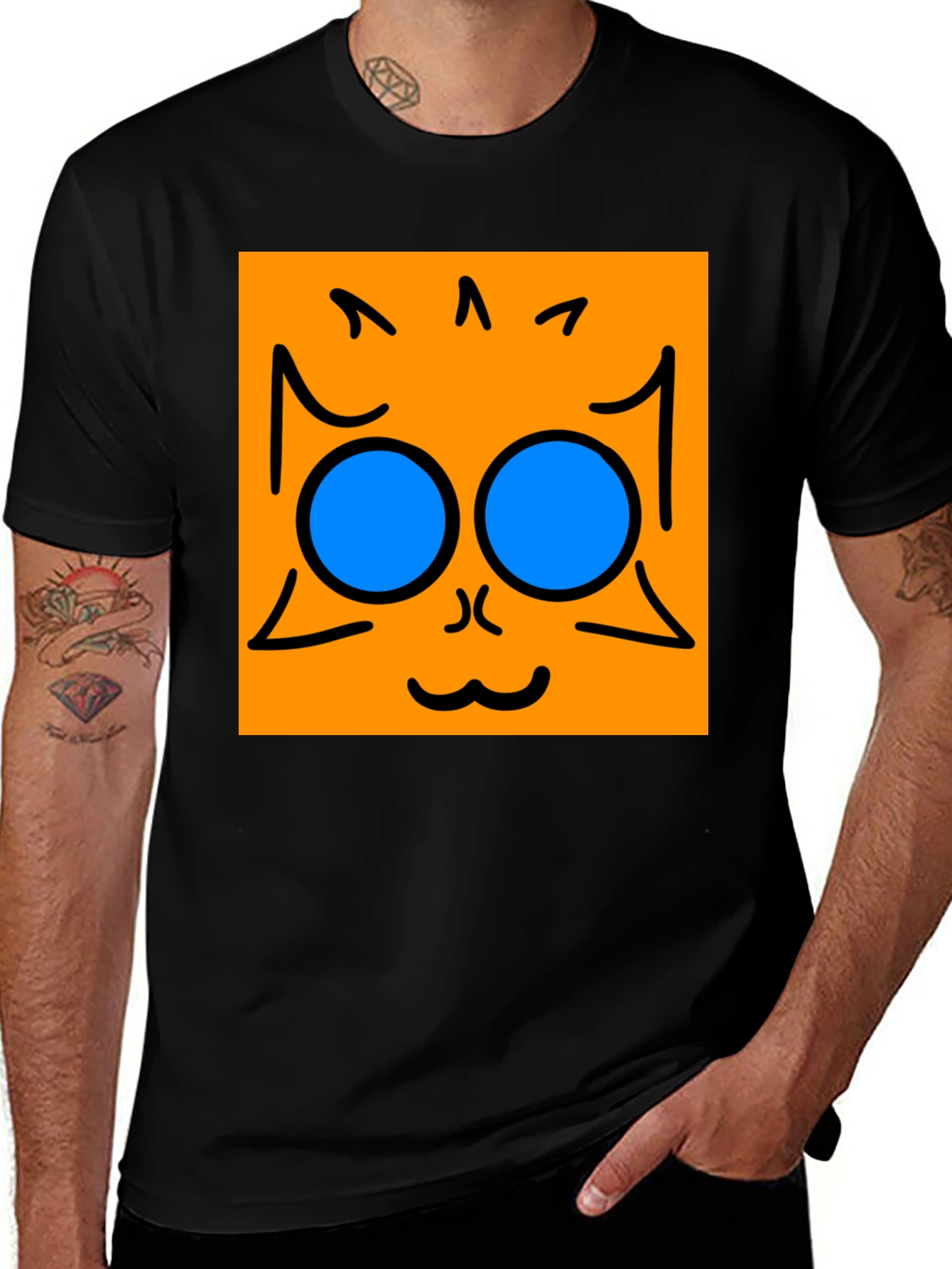 Variant 17 of Orange Square Cat Face Graphic Tee