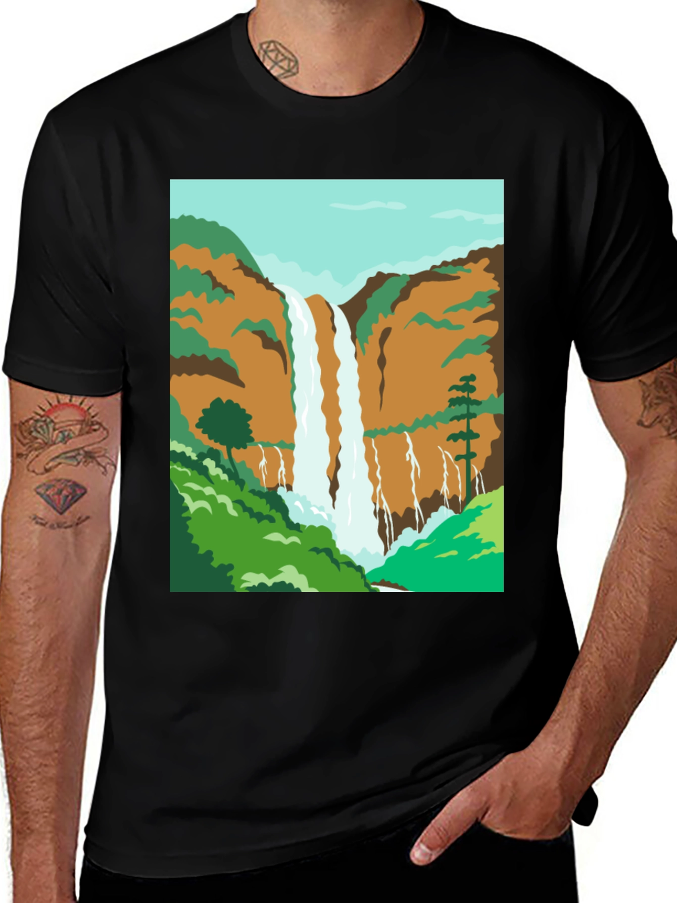 Variant 14 of Waterfall Graphic Tee - Black Casual T-Shirt