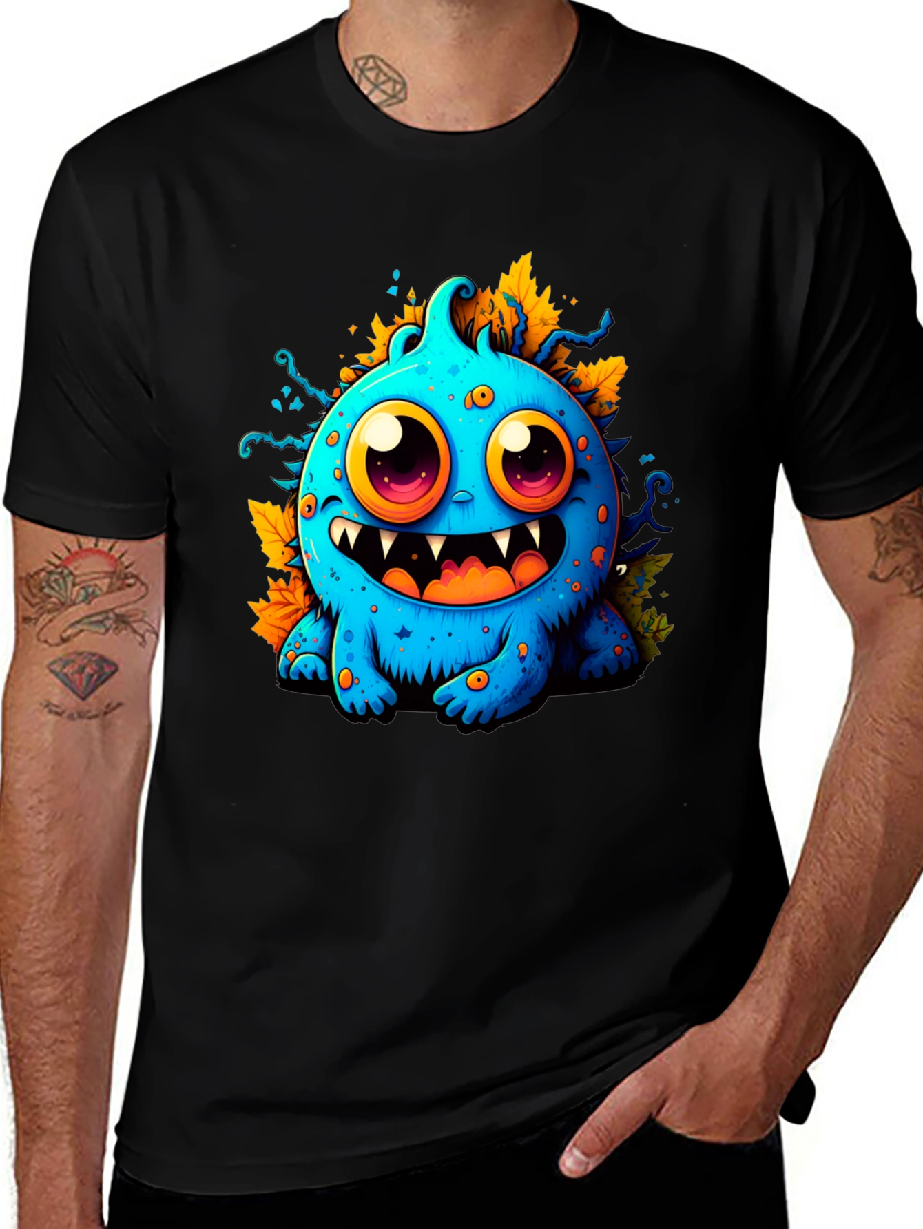 Variant 4 of Cartoon Monster Graphic Tee - Black T-Shirt