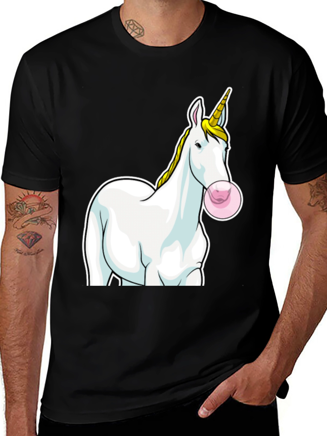 Variant 23 of Unicorn Bubble Gum Graphic Tee - Men's Black T-Shirt