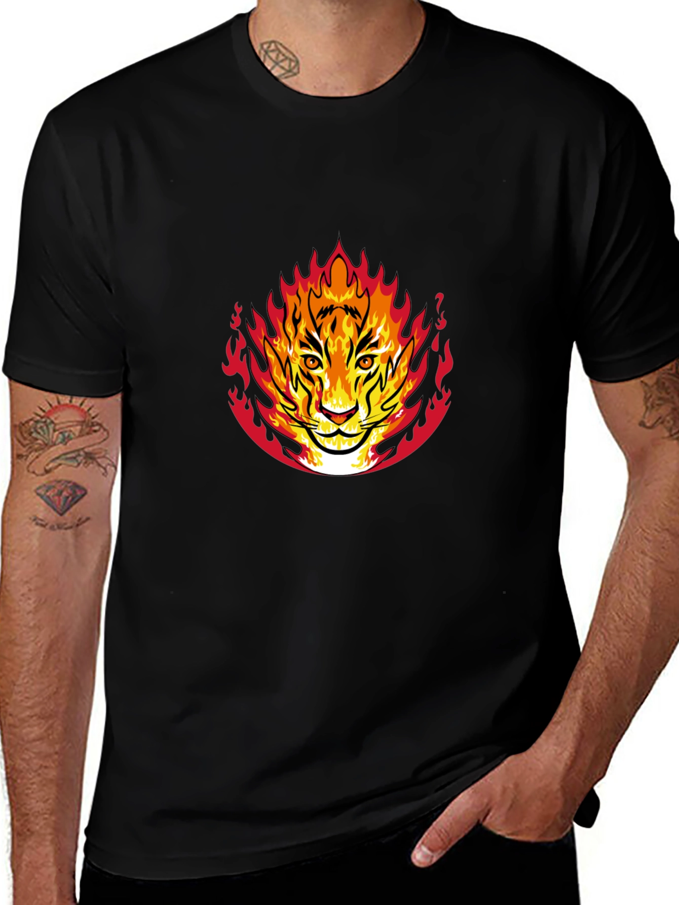Variant 5 of Fiery Tiger Graphic Black T-Shirt
